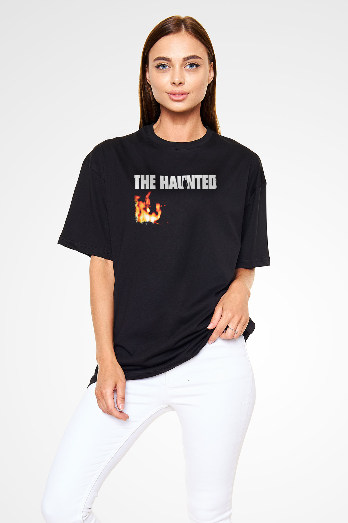 Haunted (The) Baskılı Unisex Siyah Oversize Tişört