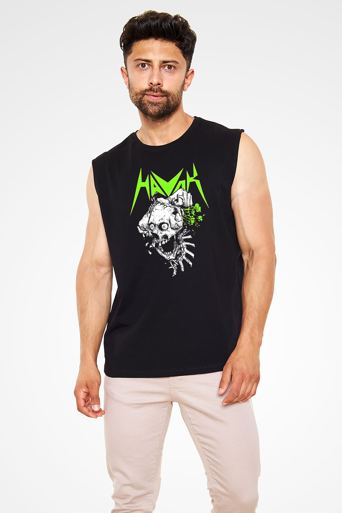 Havok Baskılı Unisex Siyah Kolsuz Tişört - Tshirt