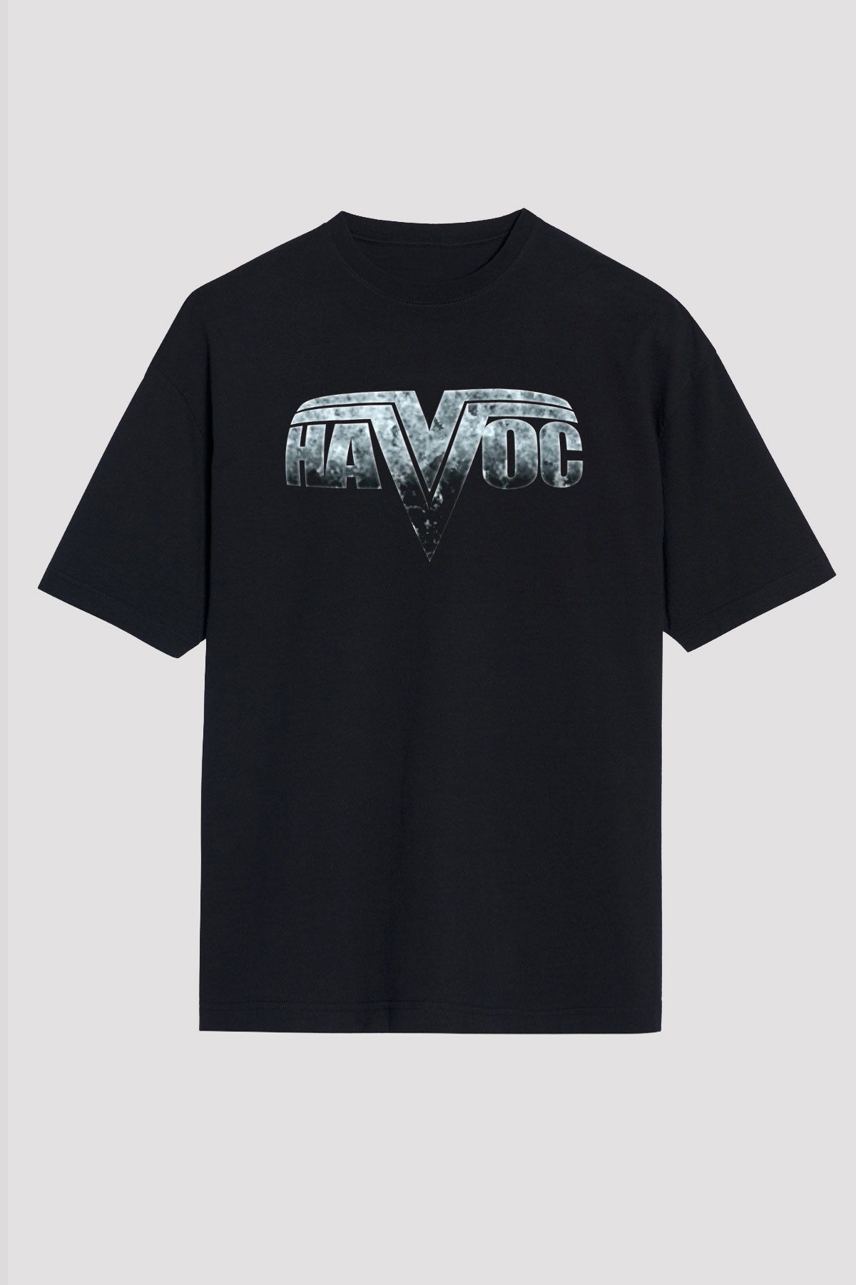 Havok Baskılı Unisex Siyah Oversize Tişört - Tshirt