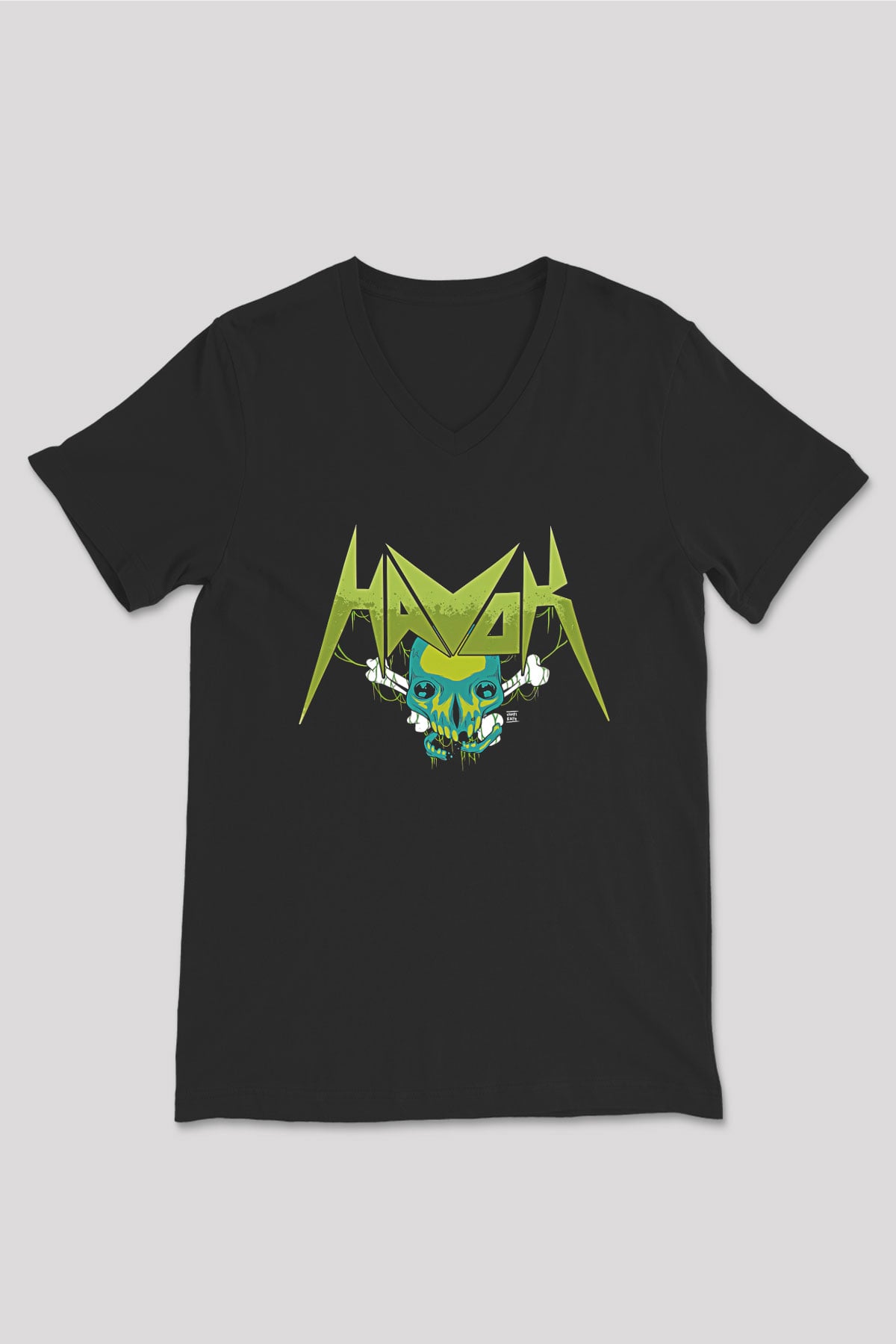 Havok Baskılı Unisex Siyah V Yaka Tişört - Tshirt
