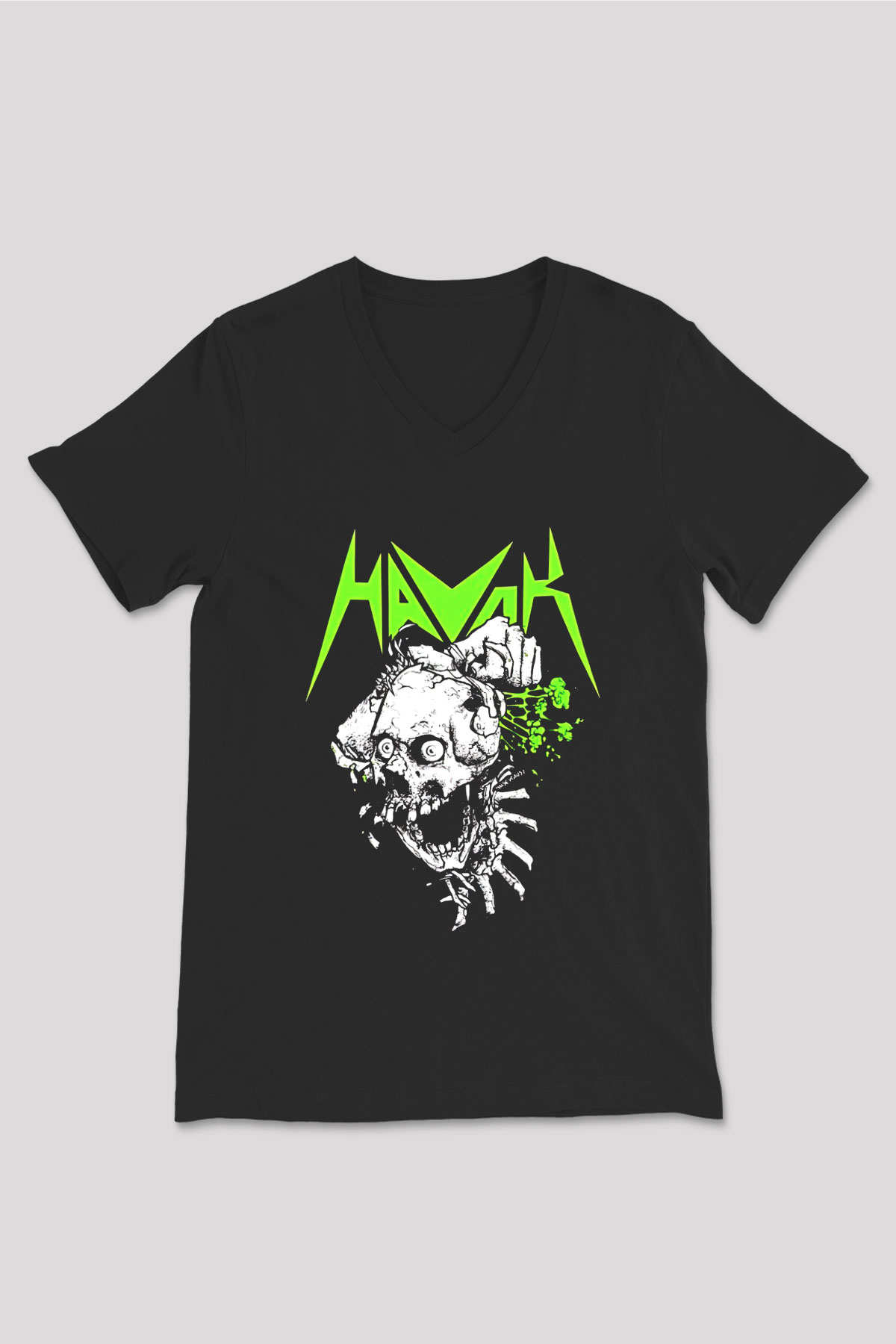 Havok Baskılı Unisex Siyah V Yaka Tişört - Tshirt