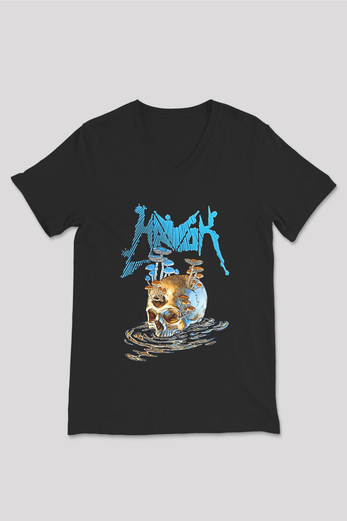 Havok Baskılı Unisex Siyah V Yaka Tişört - Tshirt