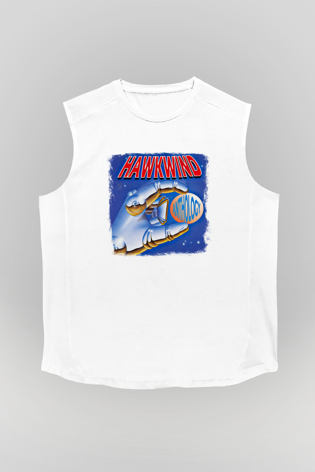 Hawkwind Baskılı Unisex Beyaz Kolsuz Tişört