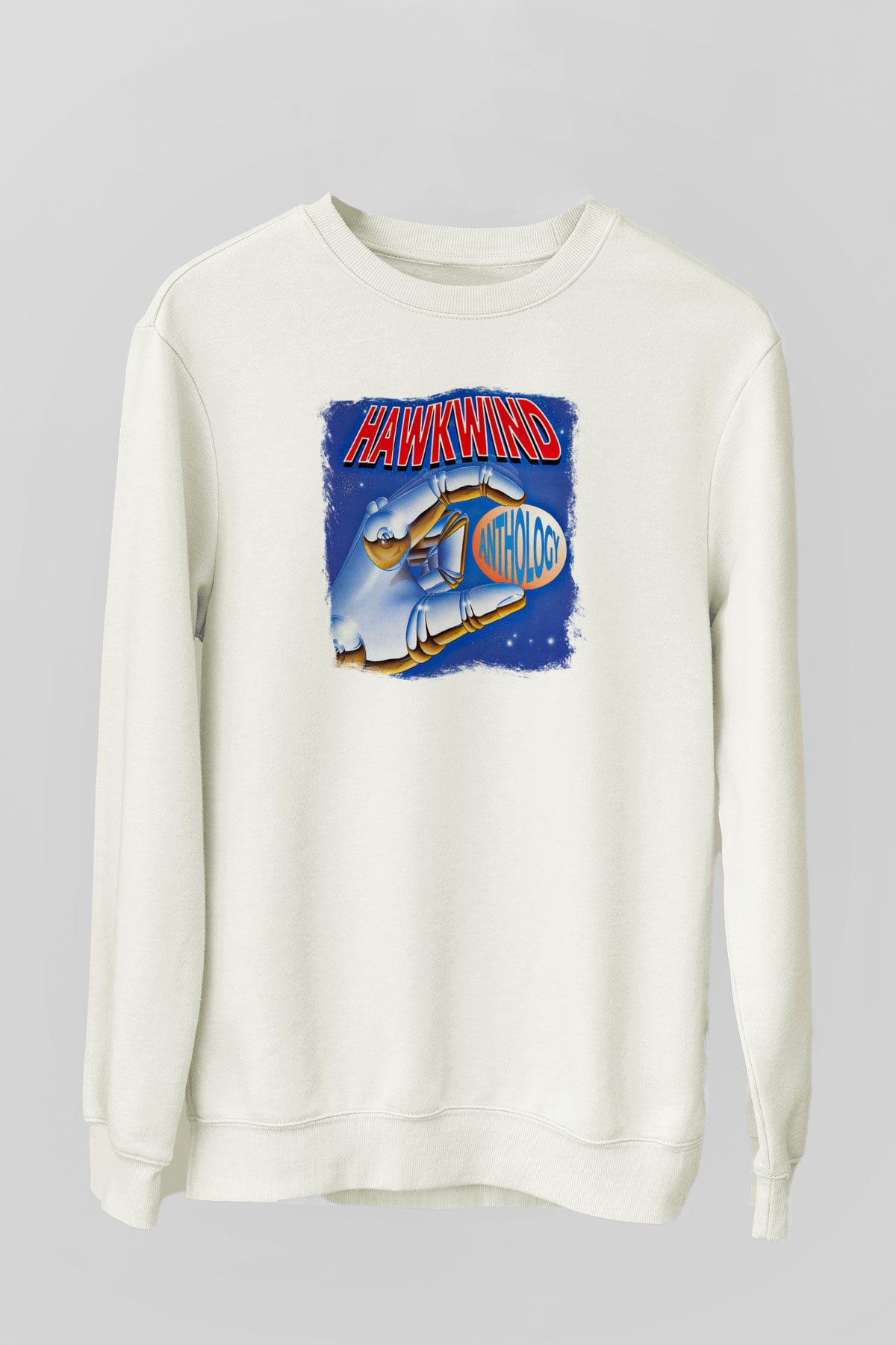 Hawkwind Baskılı Unisex Beyaz Sweatshirt