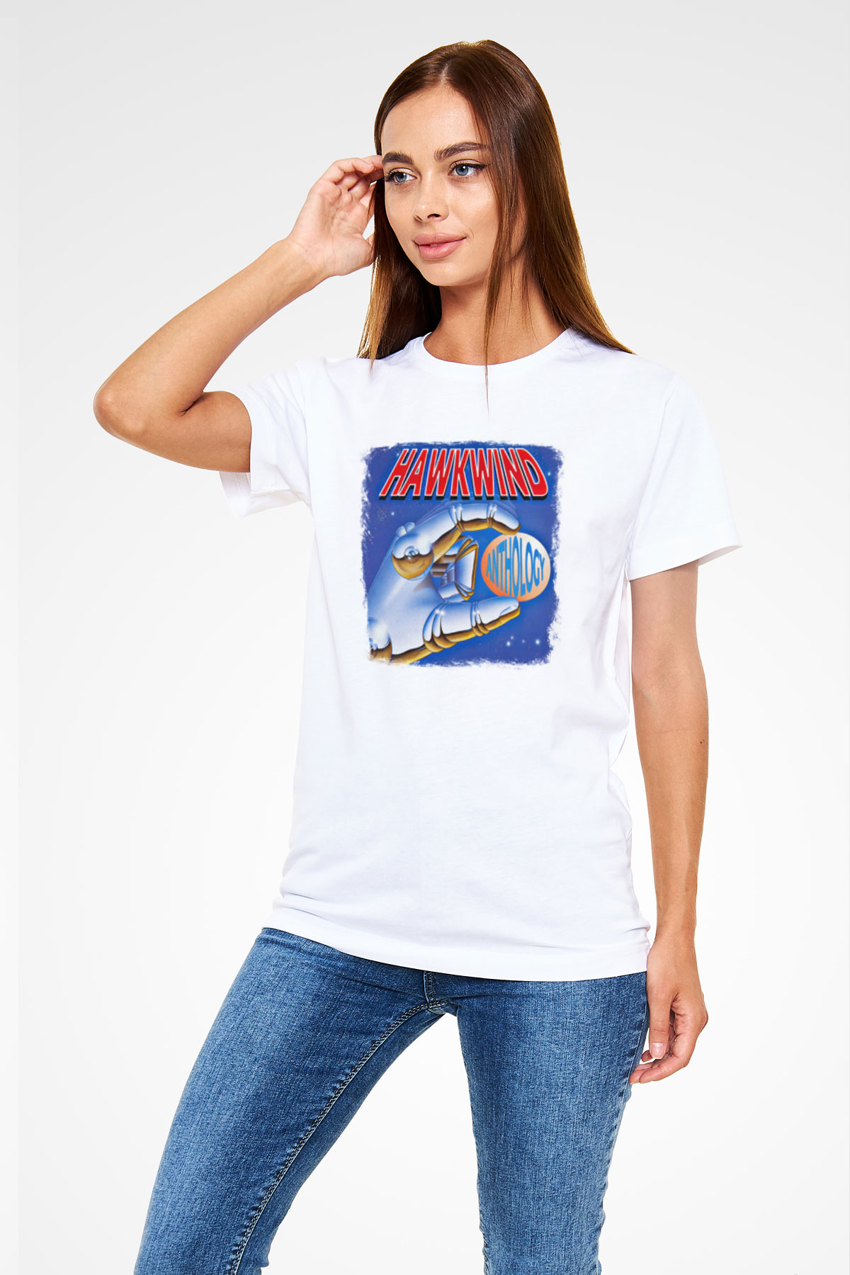 Hawkwind Baskılı Unisex Beyaz Tişört