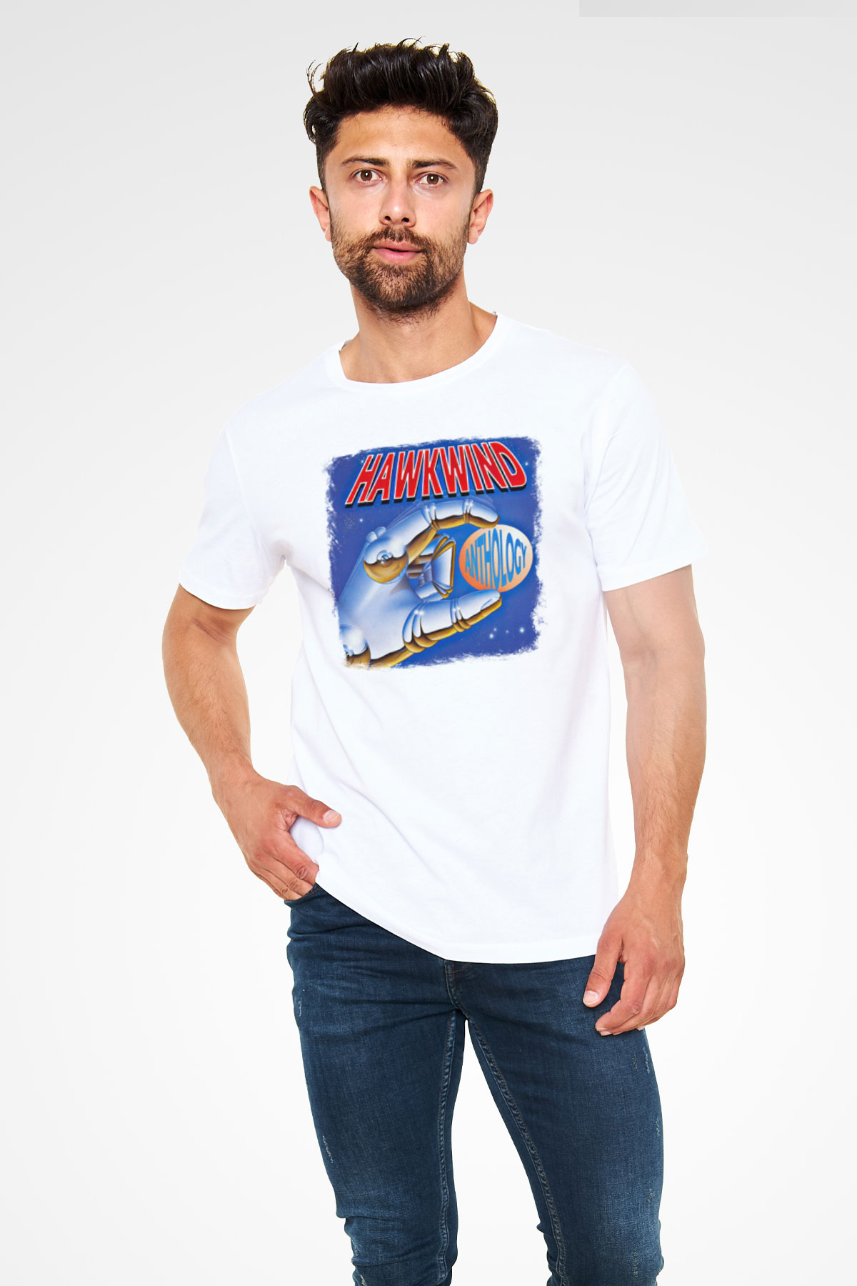 Hawkwind Baskılı Unisex Beyaz Tişört