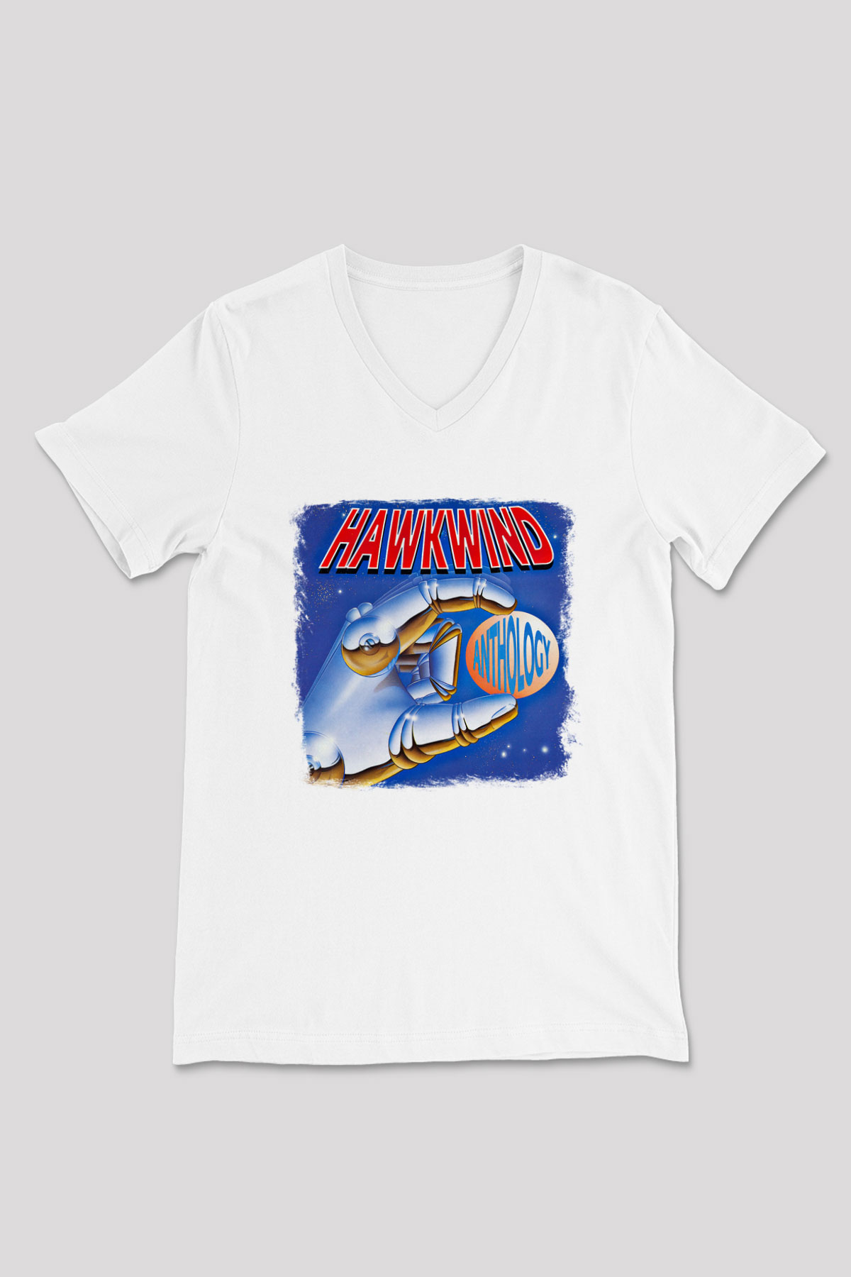 Hawkwind Baskılı Unisex Beyaz V Yaka Tişört