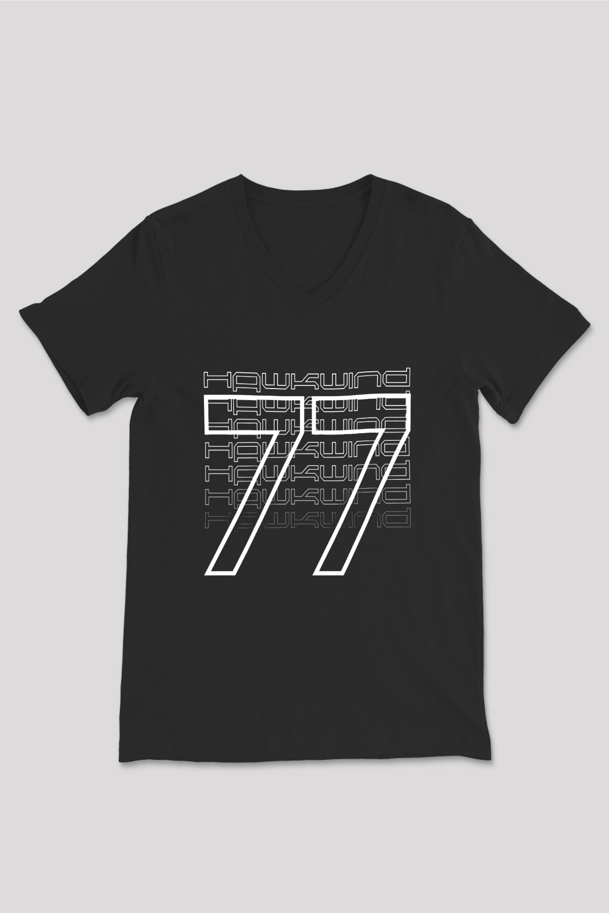 Hawkwind Baskılı Unisex Siyah V Yaka Tişört