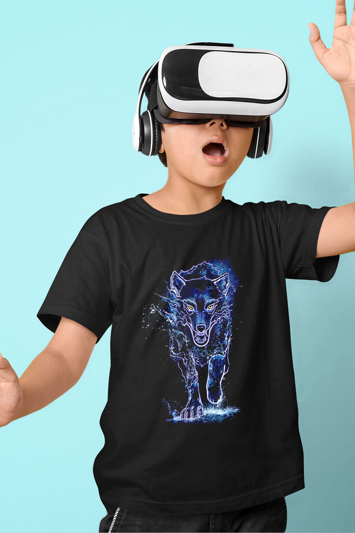 Hayalet Kurt Baskılı Unisex Siyah  Çocuk Tişört