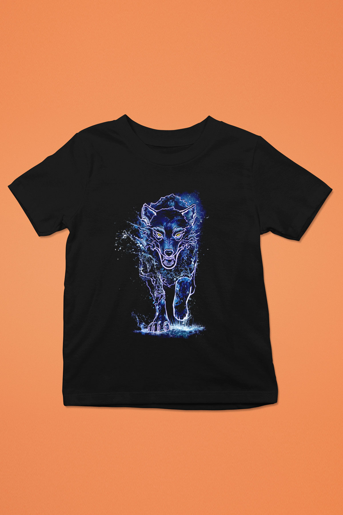 Hayalet Kurt Baskılı Unisex Siyah  Çocuk Tişört