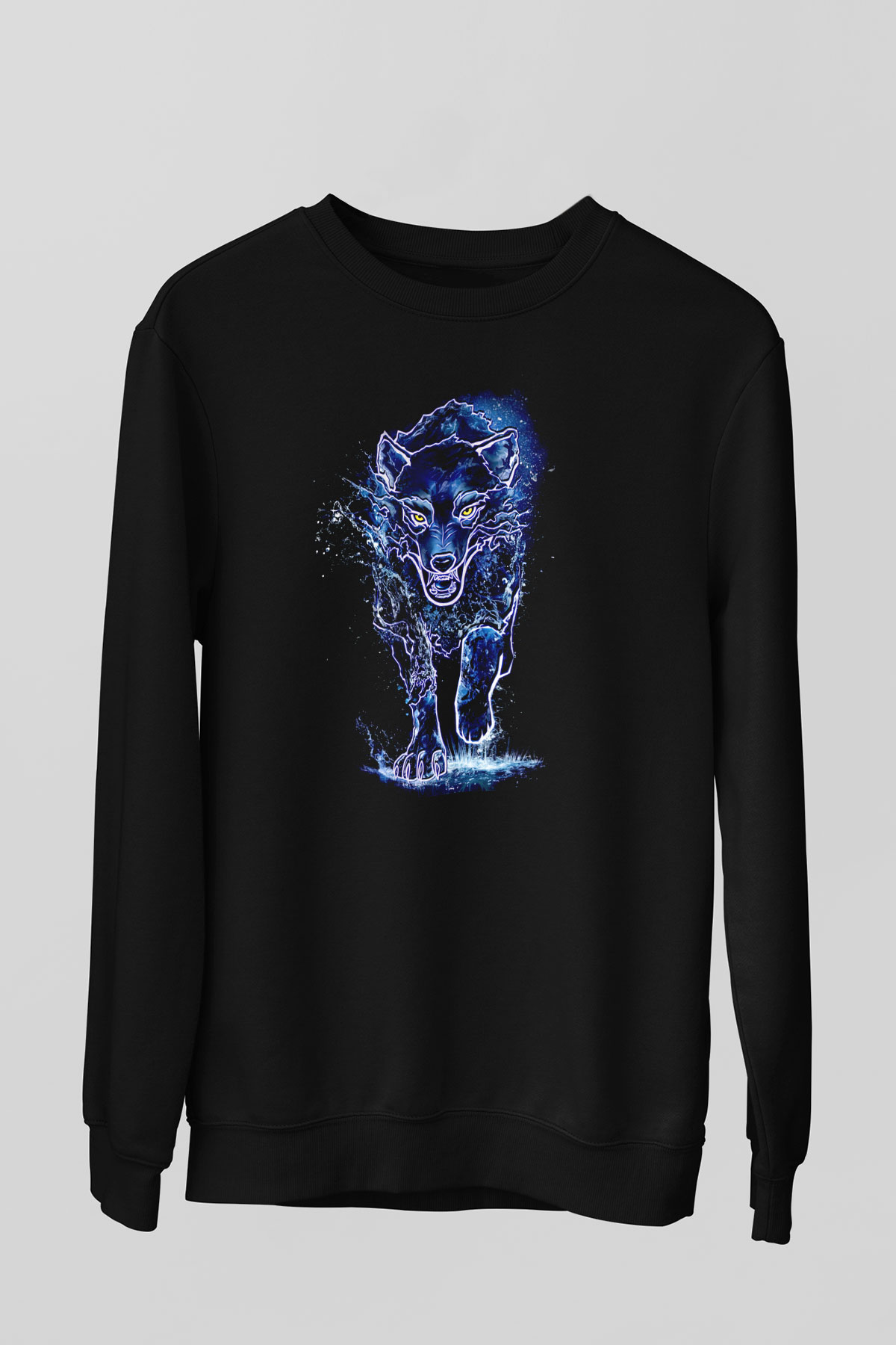 Hayalet Kurt Baskılı Unisex Siyah  Sweatshirt