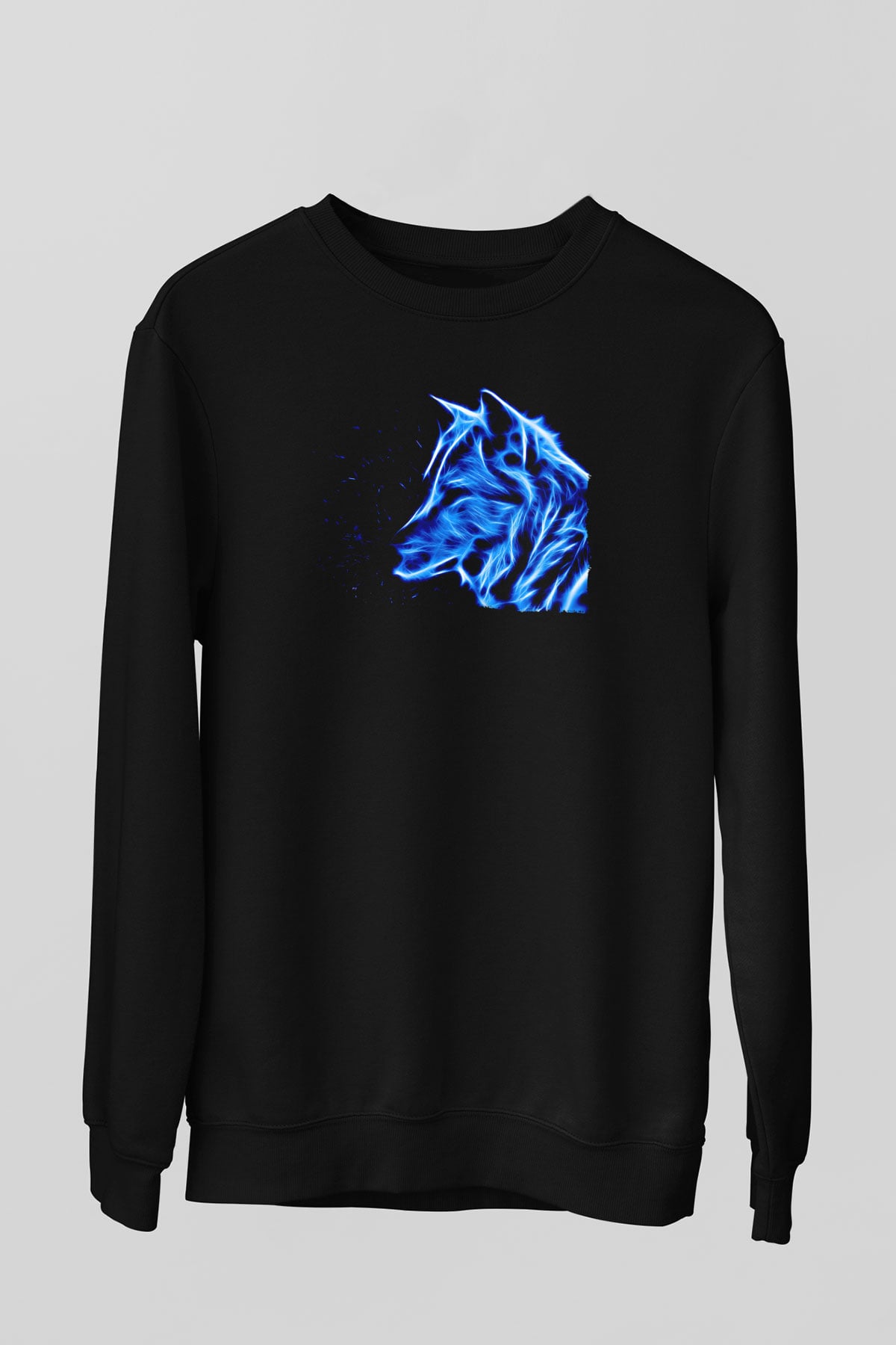 Hayalet Kurt Baskılı Unisex Siyah  Sweatshirt