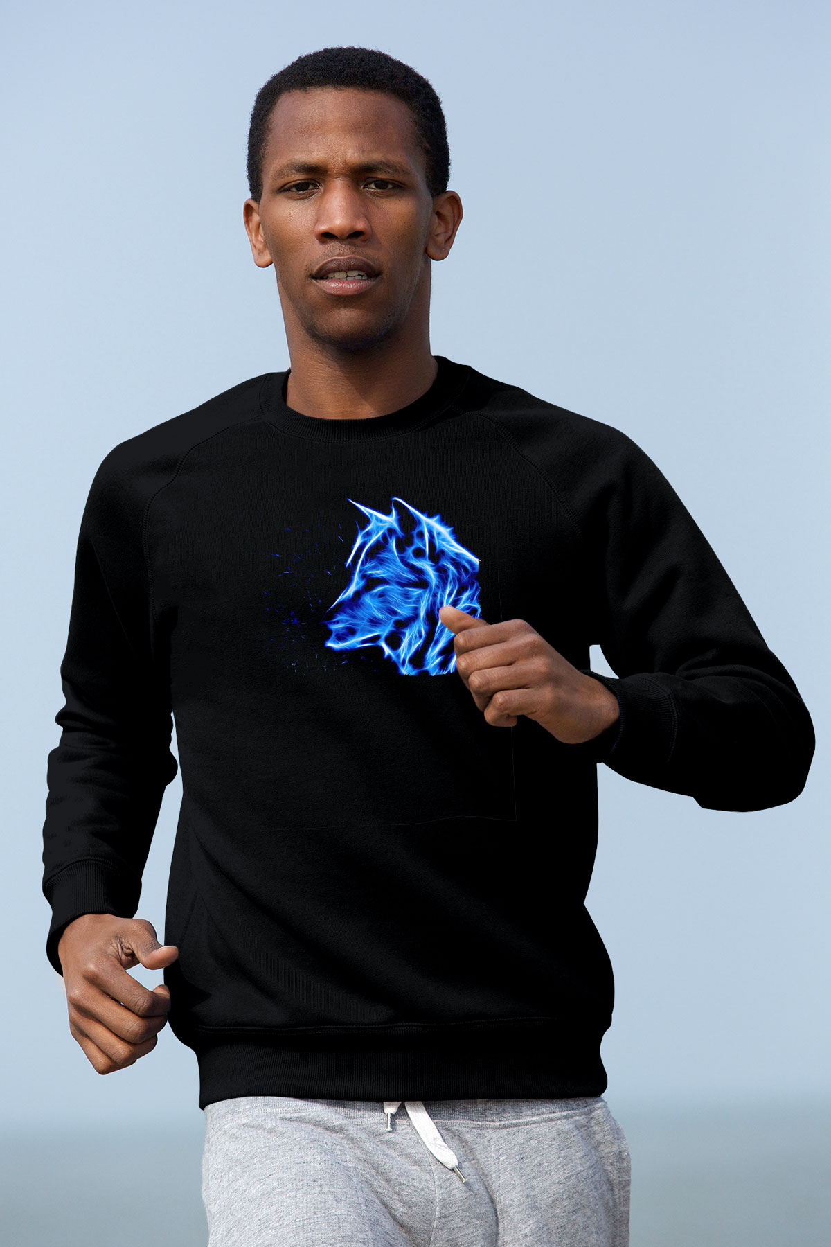 Hayalet Kurt Baskılı Unisex Siyah  Sweatshirt