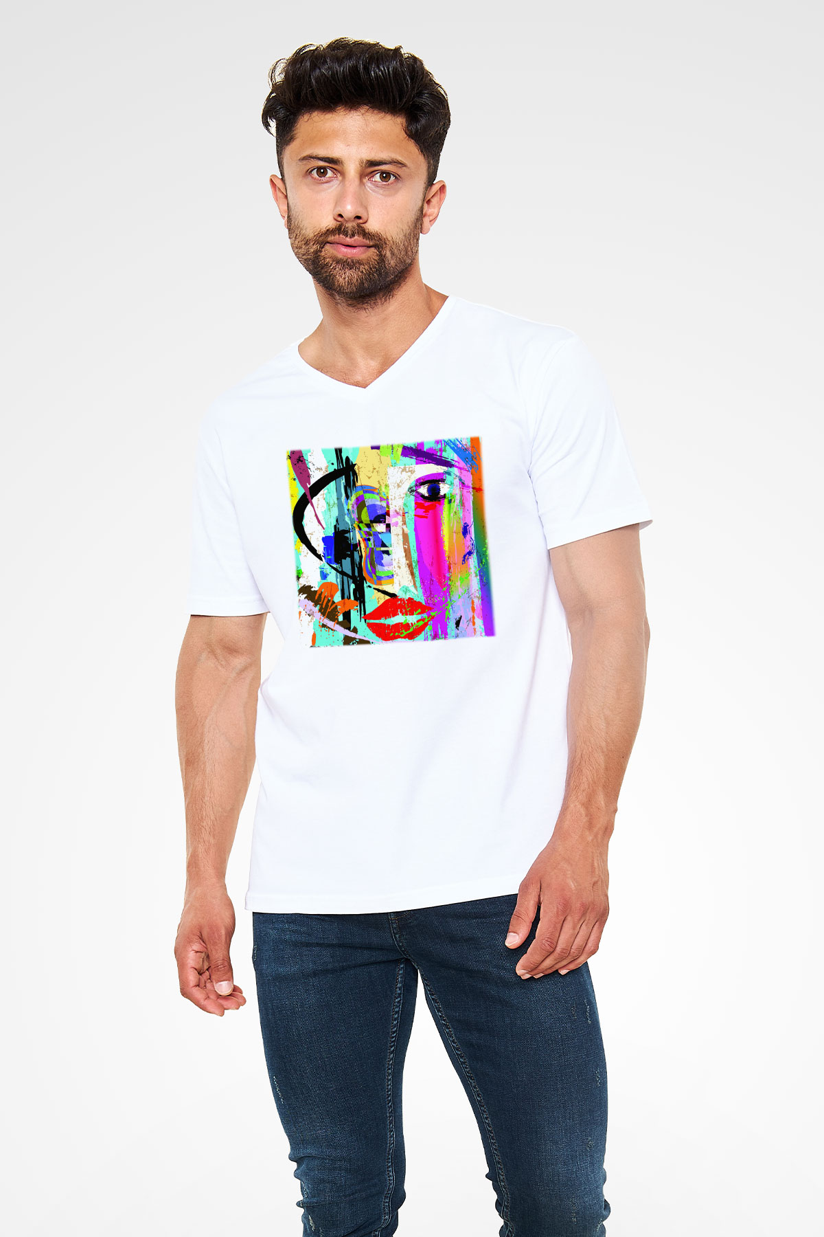 Hayat Beyaz Unisex V Yaka Tişört T-Shirt