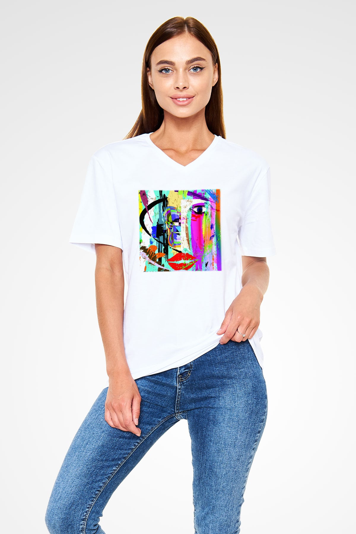 Hayat Beyaz Unisex V Yaka Tişört T-Shirt