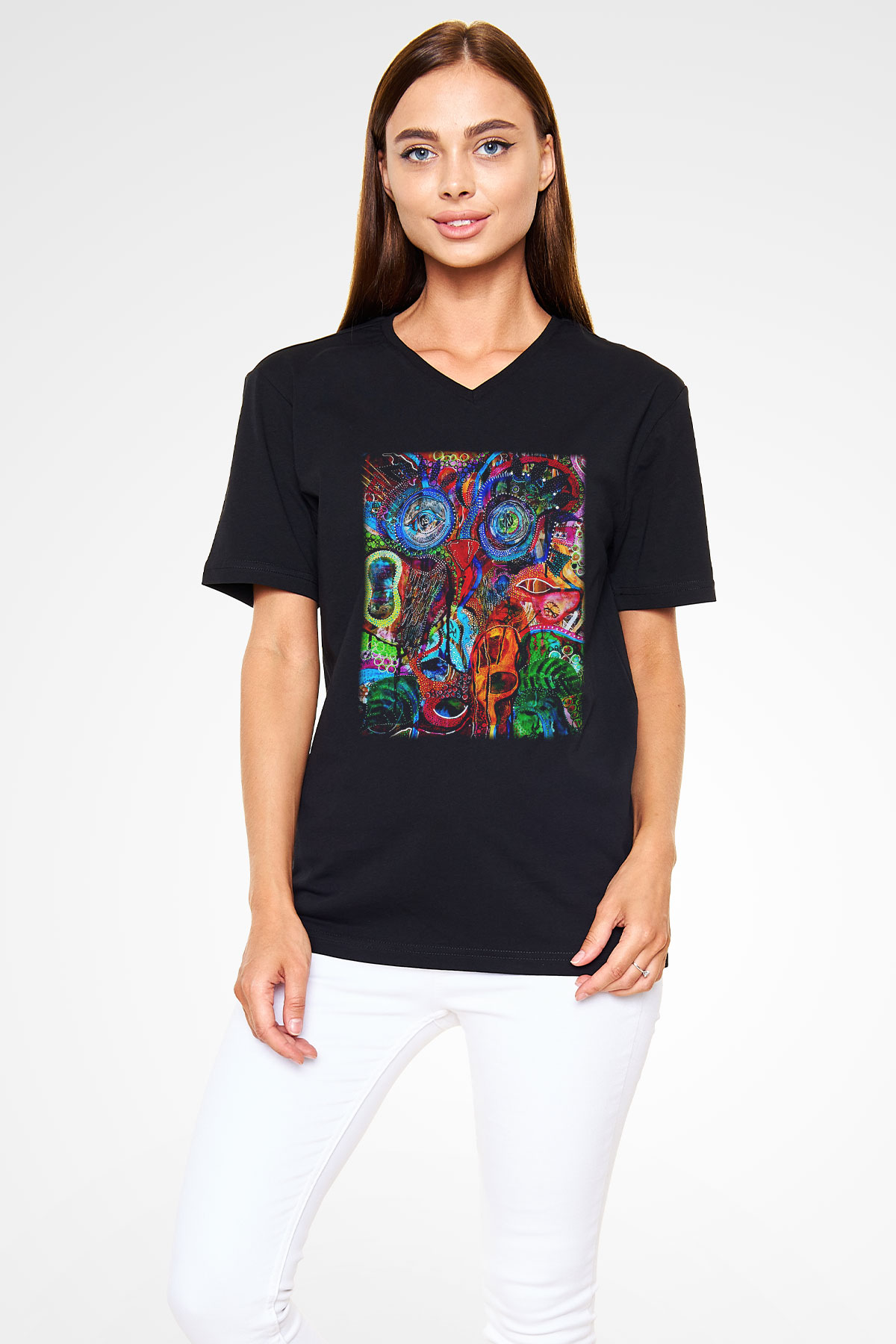 Hayat Siyah Unisex V Yaka Tişört T-Shirt