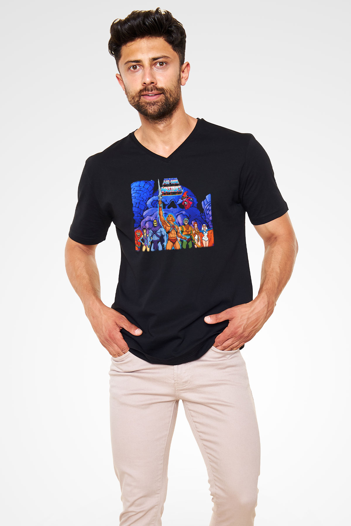 He-Man and the Masters of Universe Siyah Unisex V Yaka Tişört