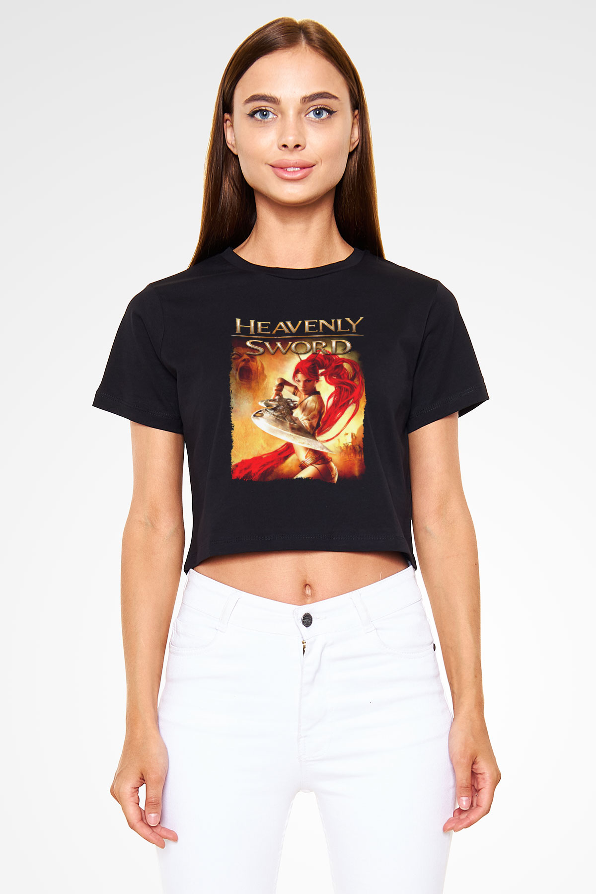 Heavenly Sword Siyah  Crop Top Tişört