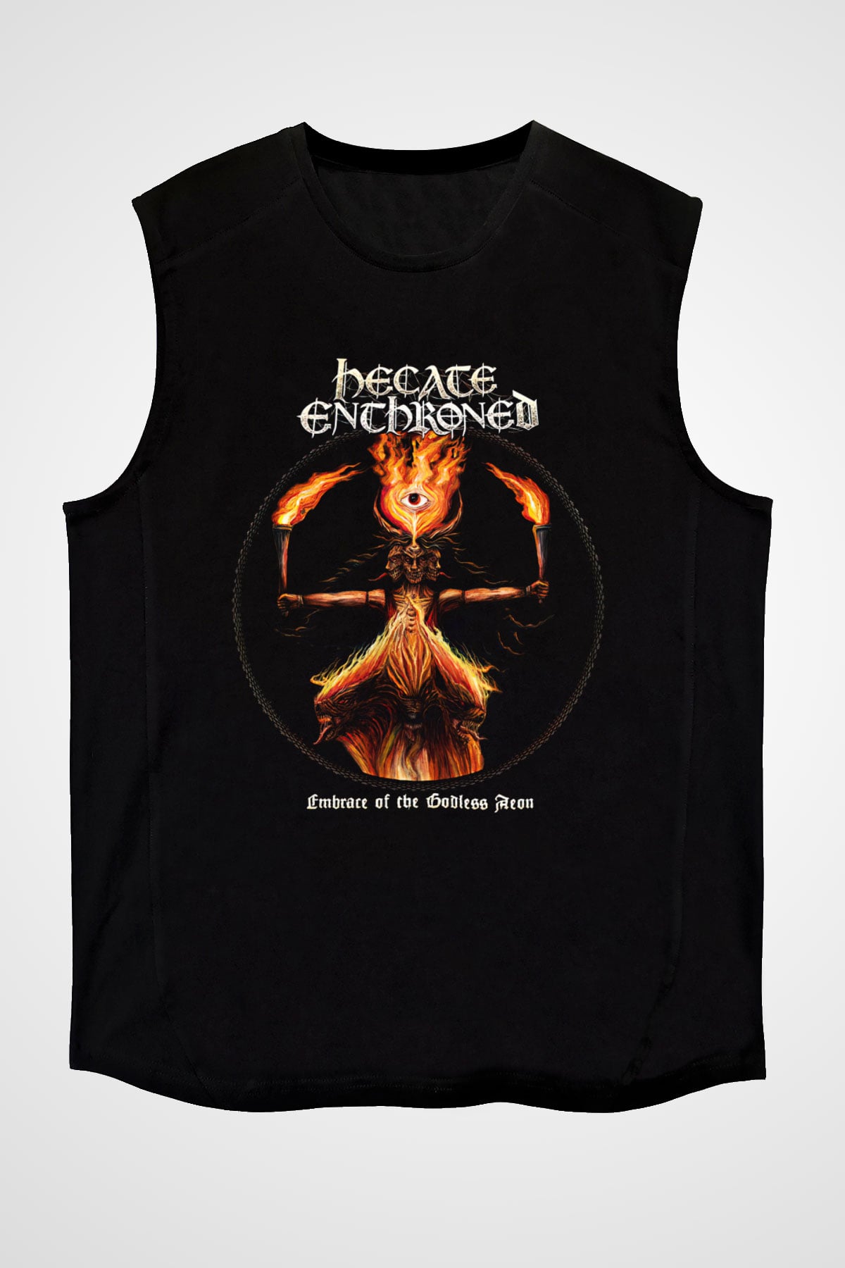 Hecate Enthroned Baskılı Unisex Siyah Kolsuz Tişört - Tshirt