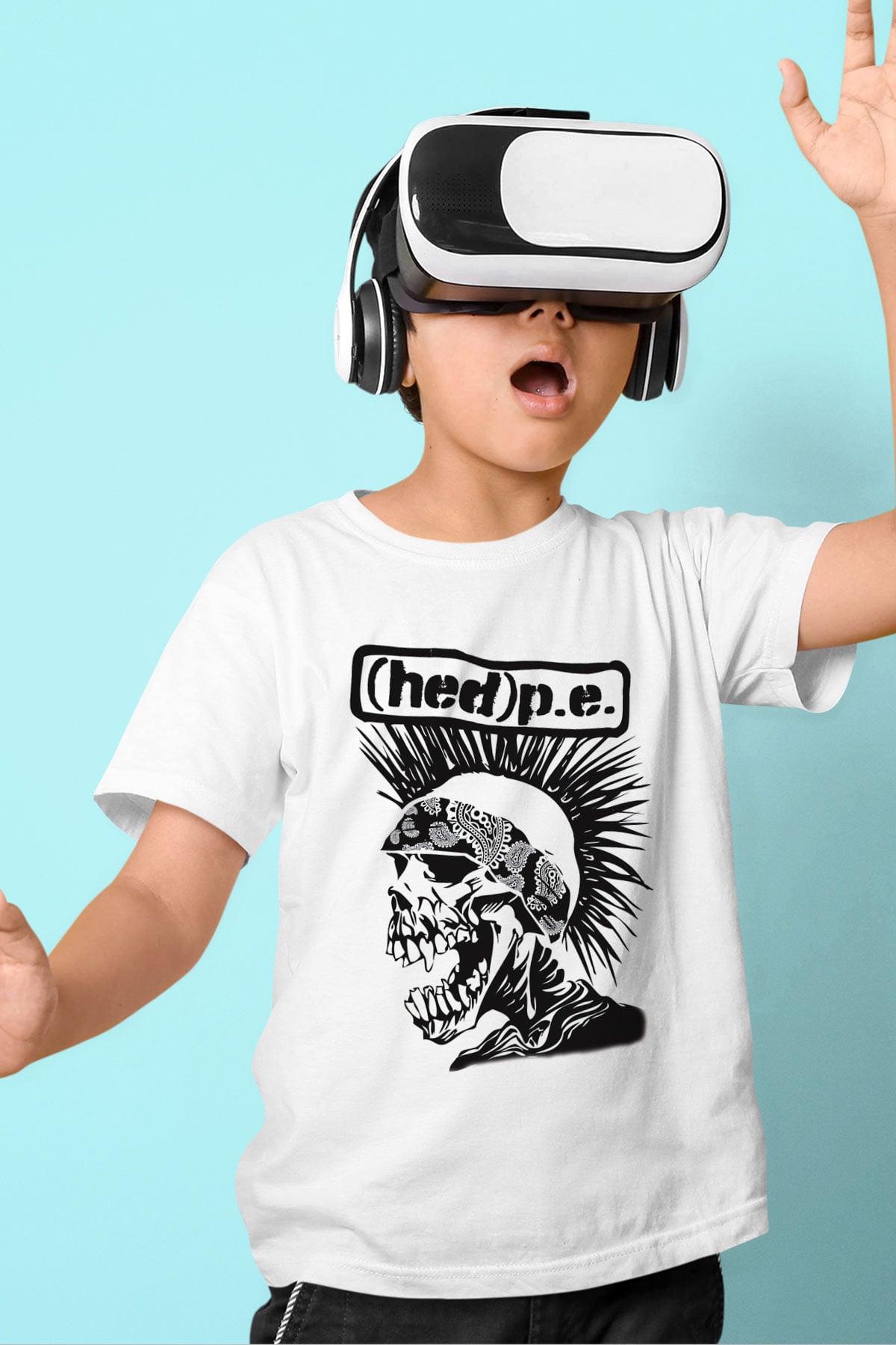 Hed PE Baskılı Beyaz Unisex Çocuk Tişört