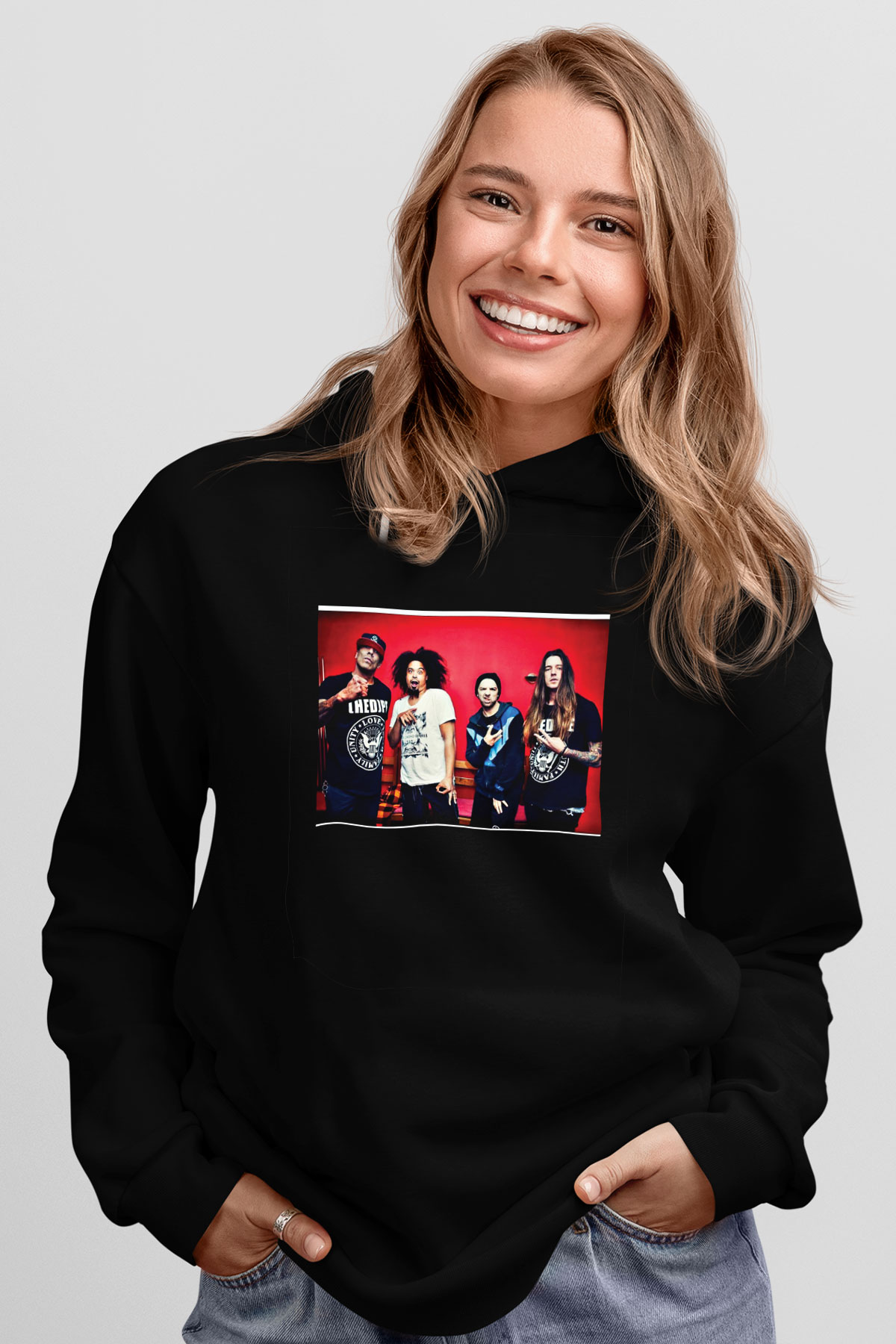 Hed PE Baskılı Unisex Siyah Hoodie