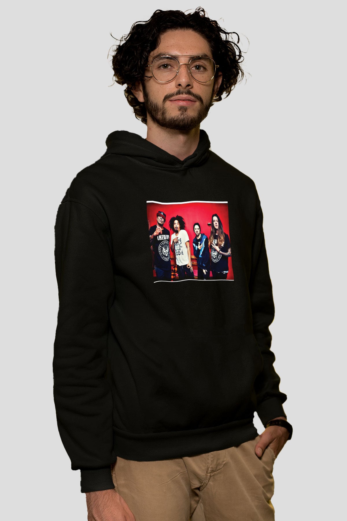 Hed PE Baskılı Unisex Siyah Hoodie