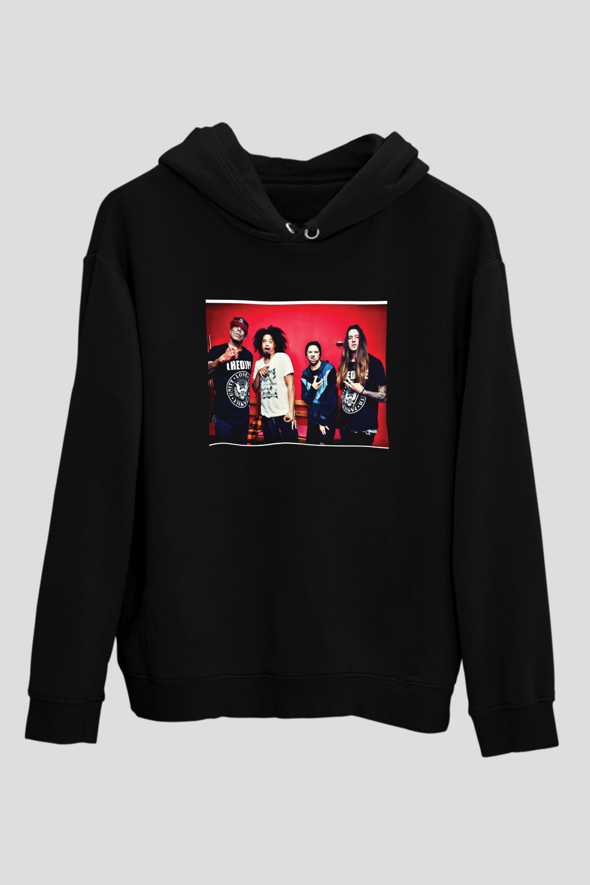 Hed PE Baskılı Unisex Siyah Hoodie