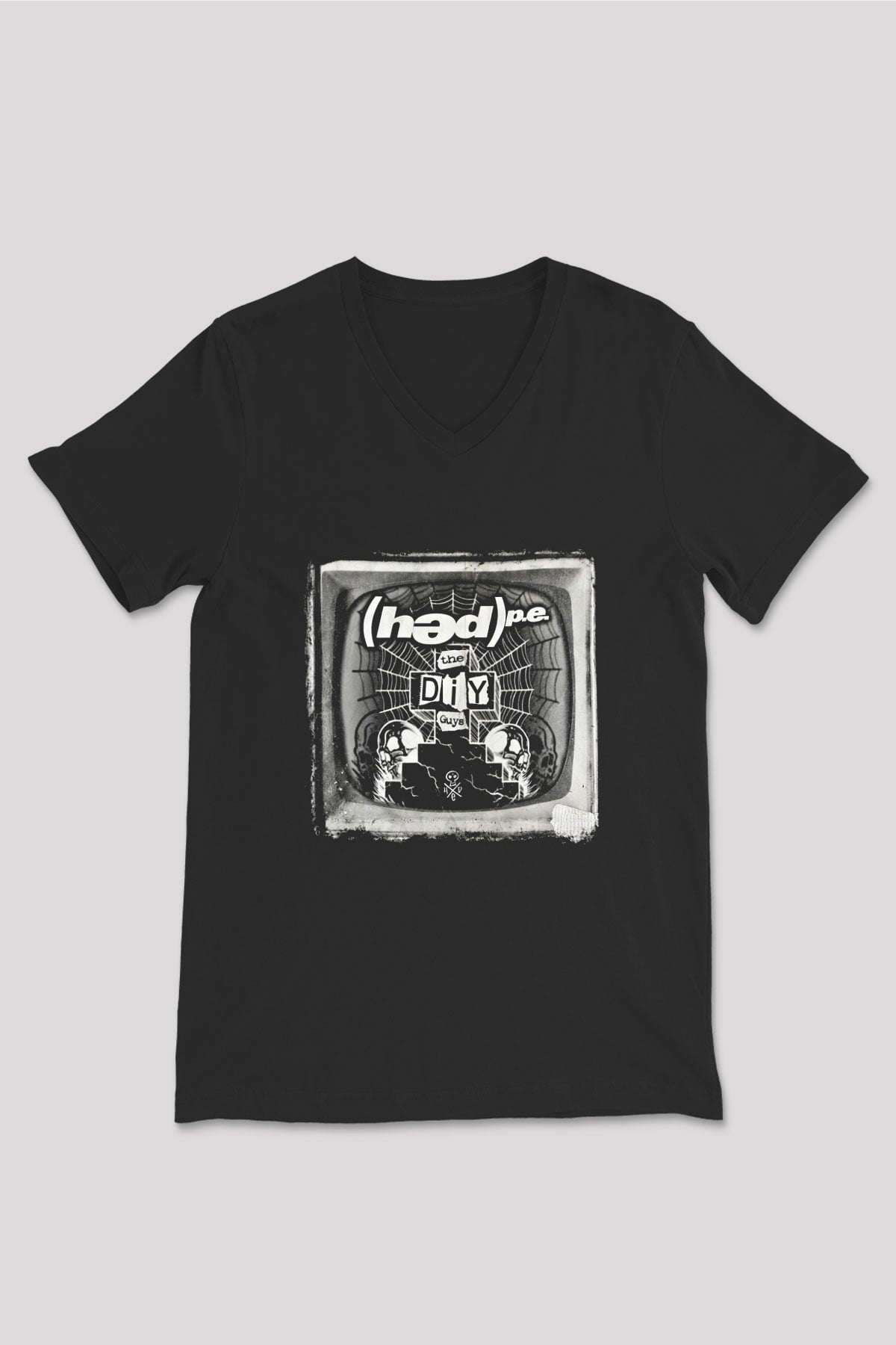 Hed PE Baskılı Unisex Siyah V Yaka Tişört