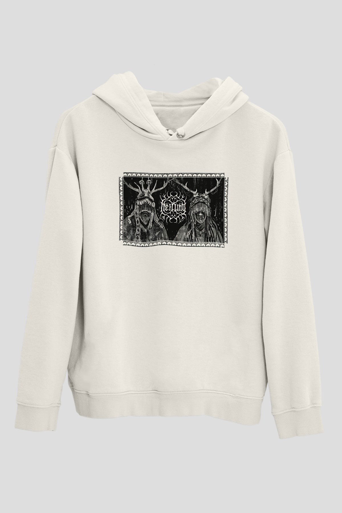 Heilung Baskılı Beyaz Unisex Kapüşonlu Sweatshirt