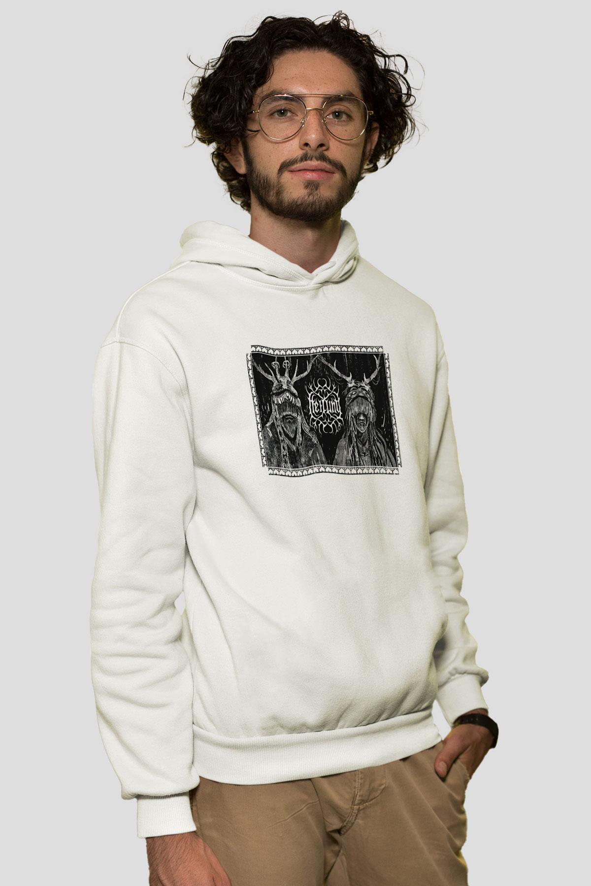 Heilung Baskılı Beyaz Unisex Kapüşonlu Sweatshirt