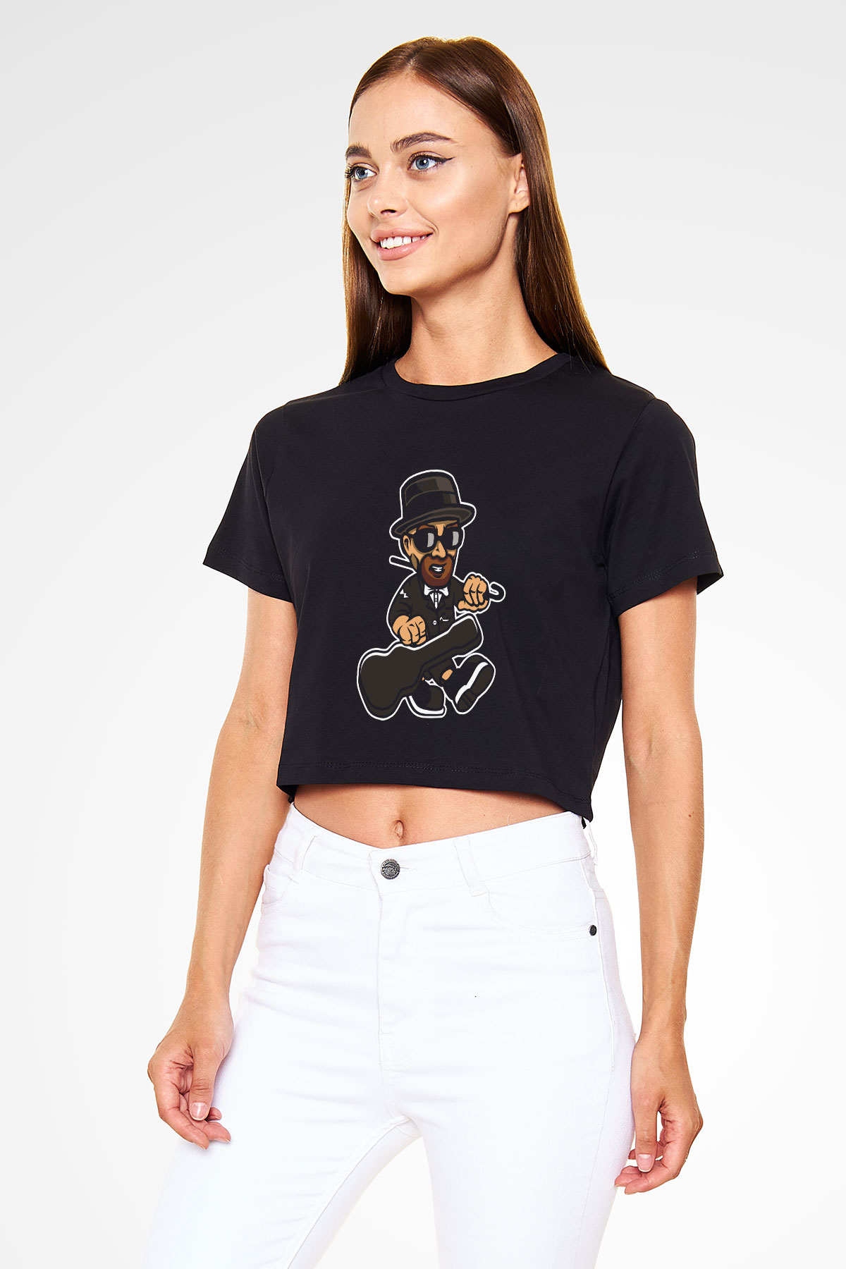 Heisenberg Gentleman Baskılı  Siyah  Crop Top Tişört