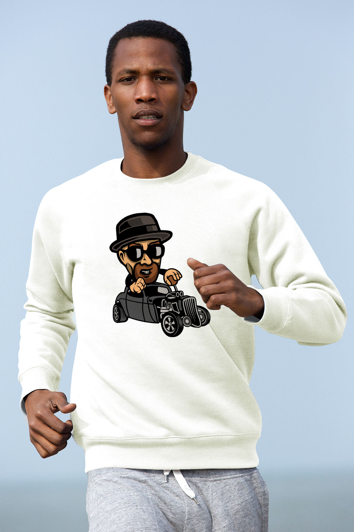 Heisenberg Hotrod Baskılı Unisex Beyaz Sweatshirt