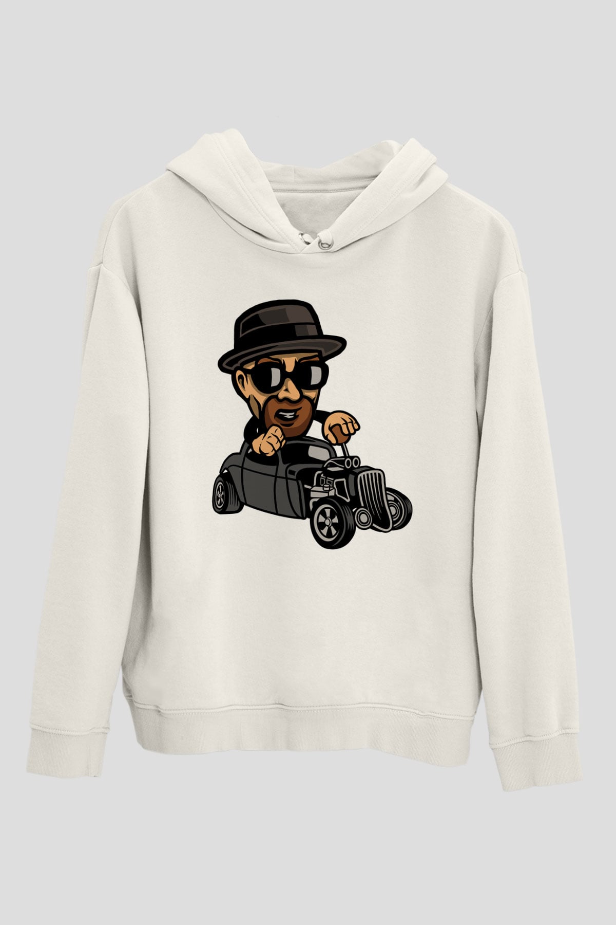 Heisenberg Hotrod Baskılı Unisex Beyaz Hoodie