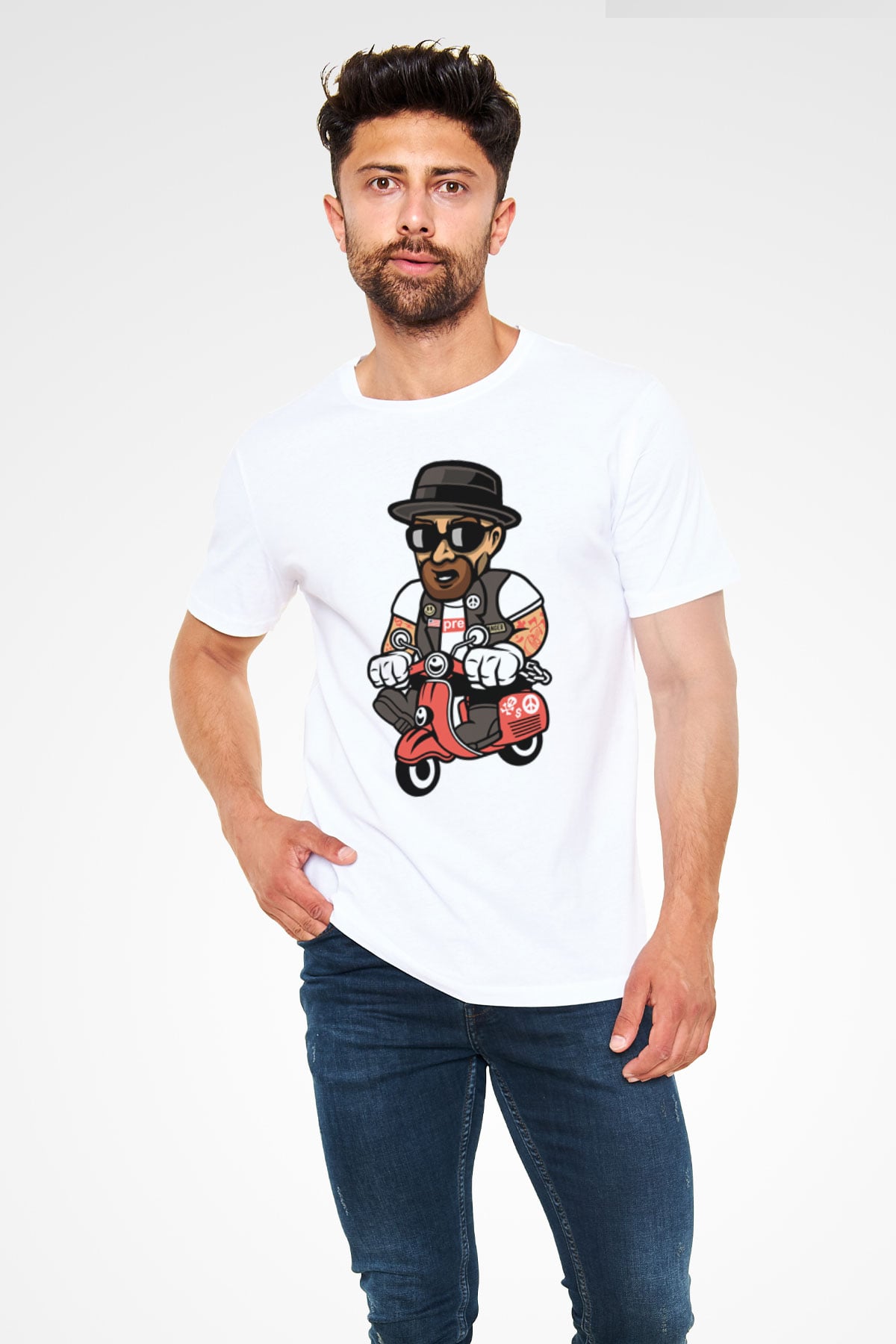 Heisenberg Scooter Baskılı Unisex Beyaz Tişört