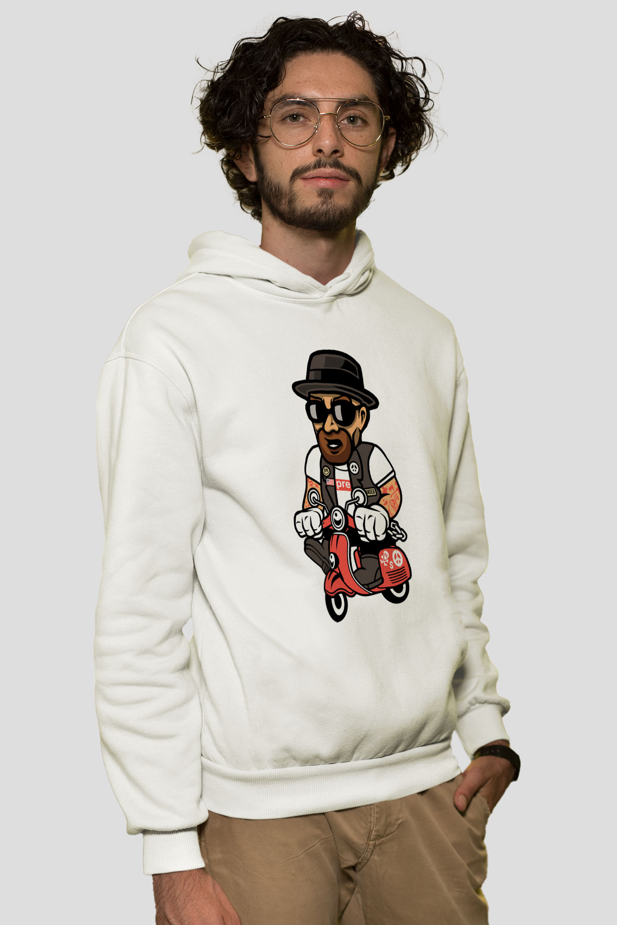 Heisenberg Scooter Baskılı Unisex Beyaz Hoodie