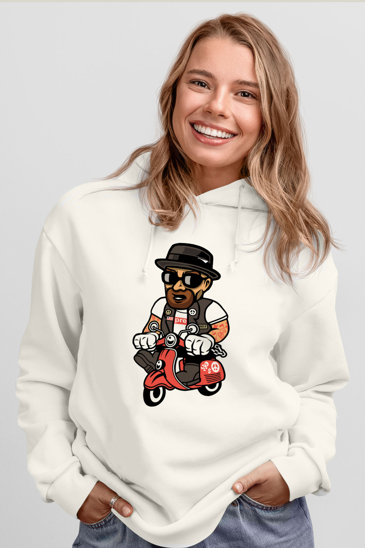 Heisenberg Scooter Baskılı Unisex Beyaz Hoodie