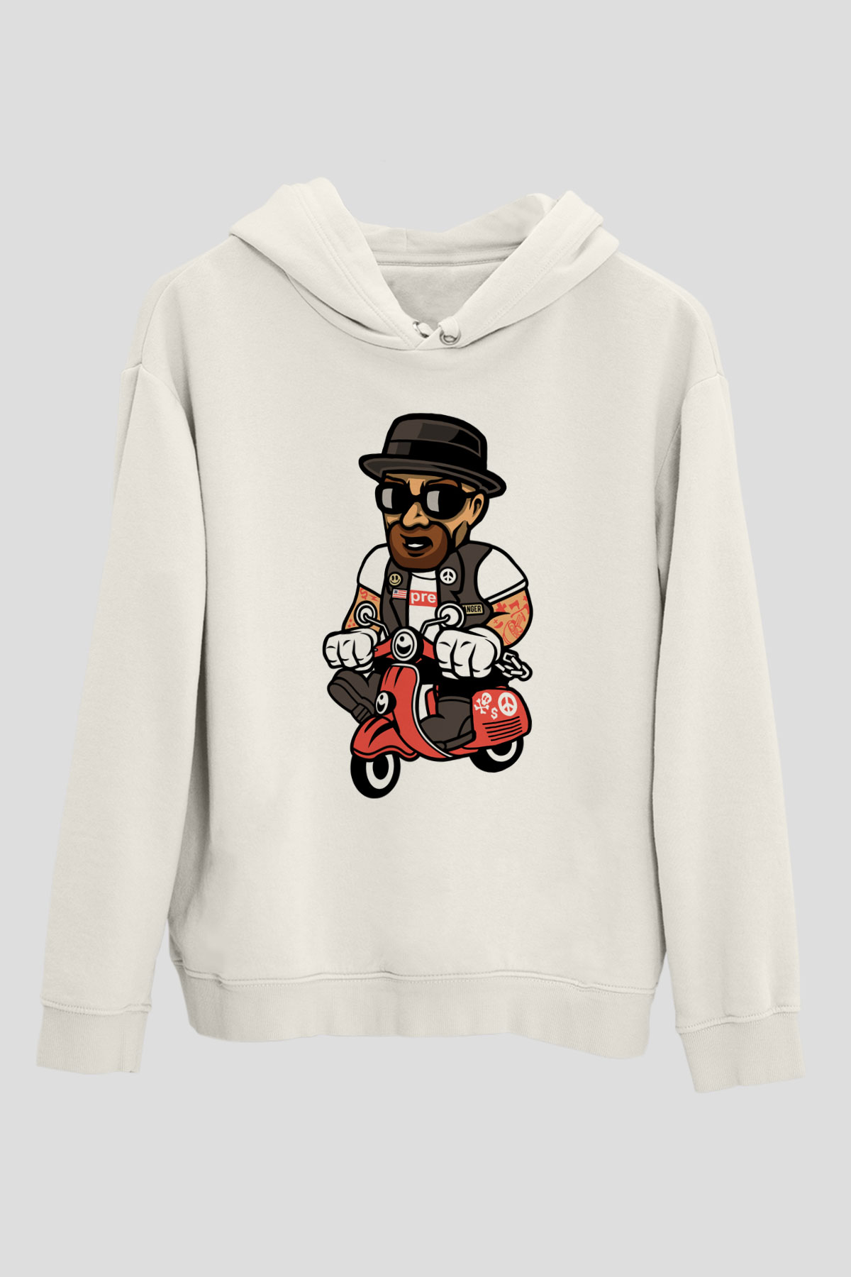 Heisenberg Scooter Baskılı Unisex Beyaz Hoodie