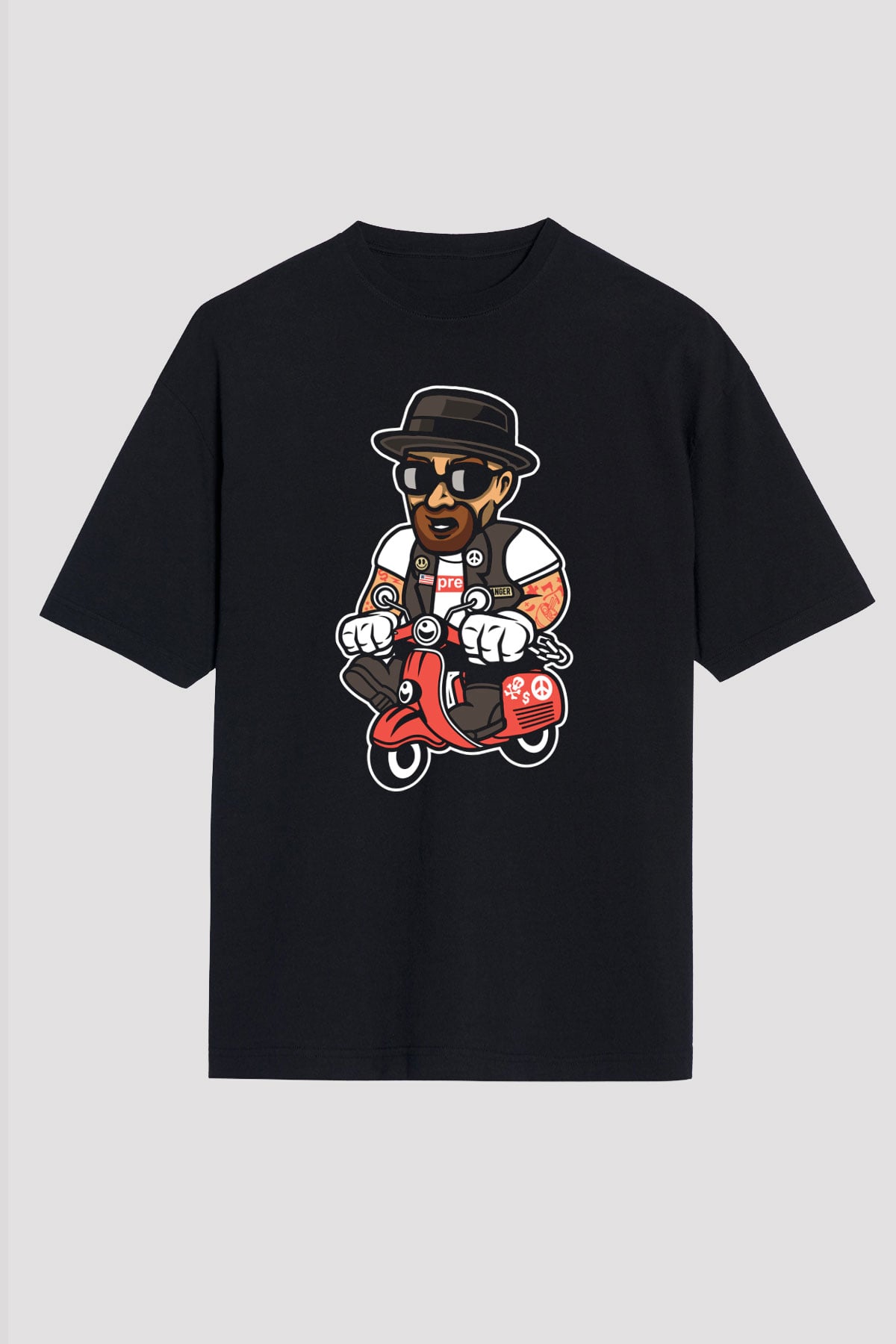 Heisenberg Scooter Baskılı Unisex Siyah Oversize Tişört