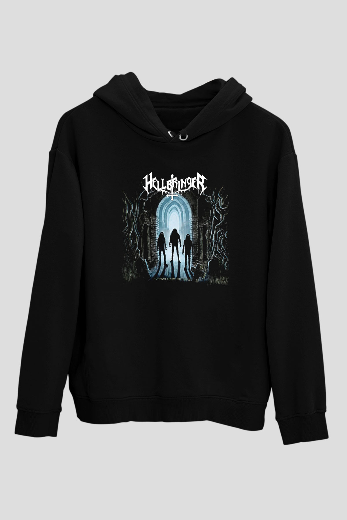 Hellbringer Baskılı Unisex Siyah Kapüşonlu Sweatshirt