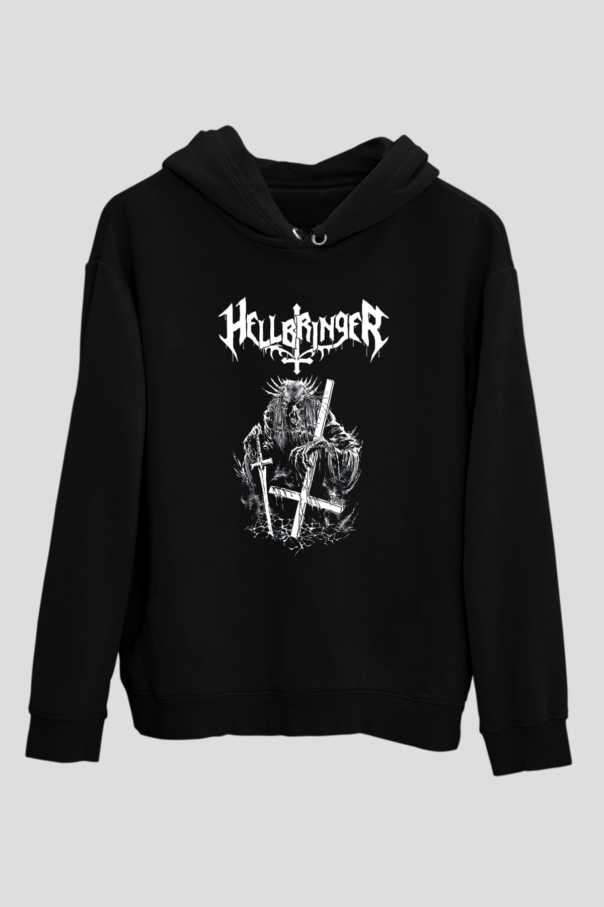 Hellbringer Baskılı Unisex Siyah Kapüşonlu Sweatshirt