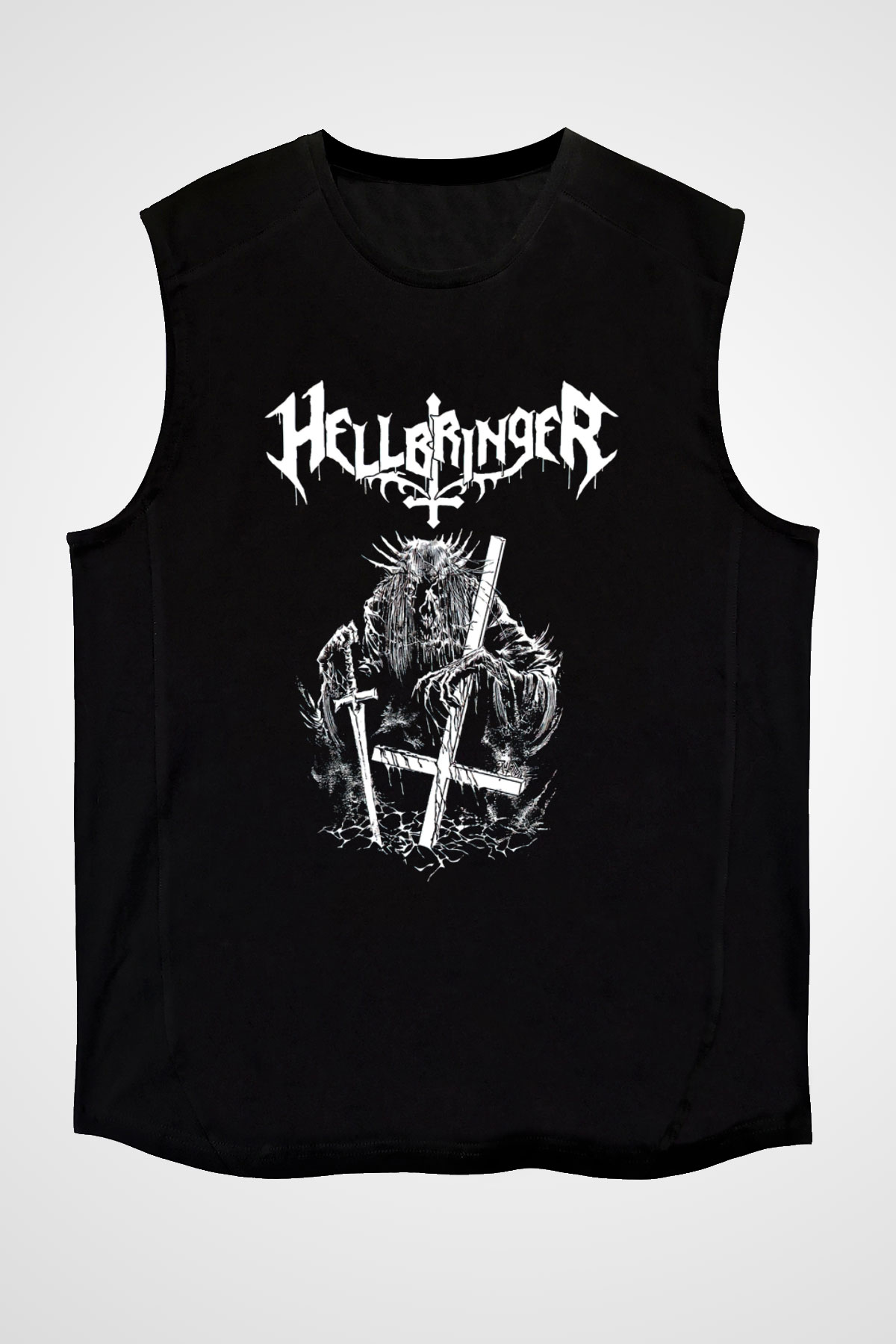 Hellbringer Baskılı Unisex Siyah Kolsuz Tişört - Tshirt