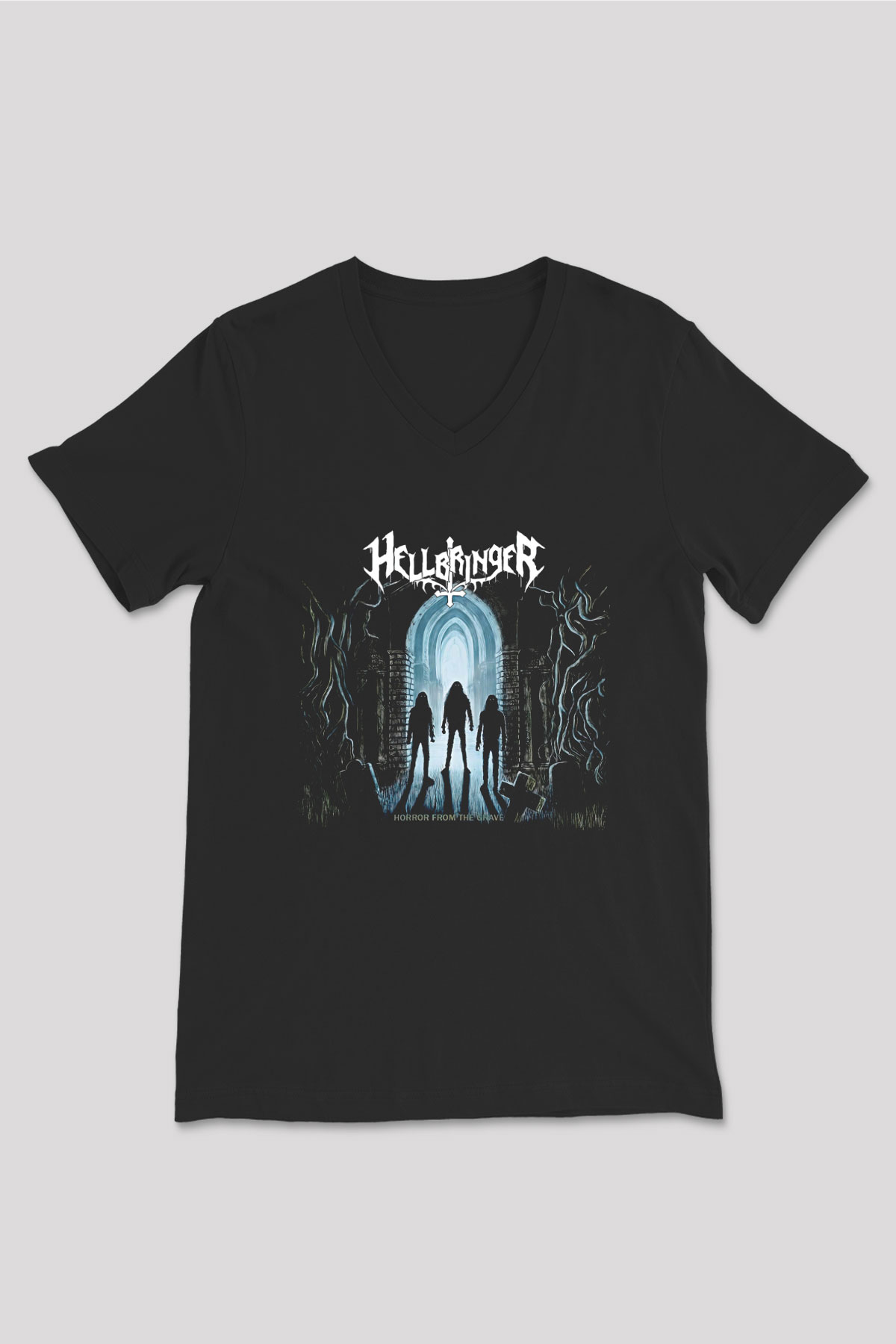 Hellbringer Baskılı Unisex Siyah V Yaka Tişört - Tshirt