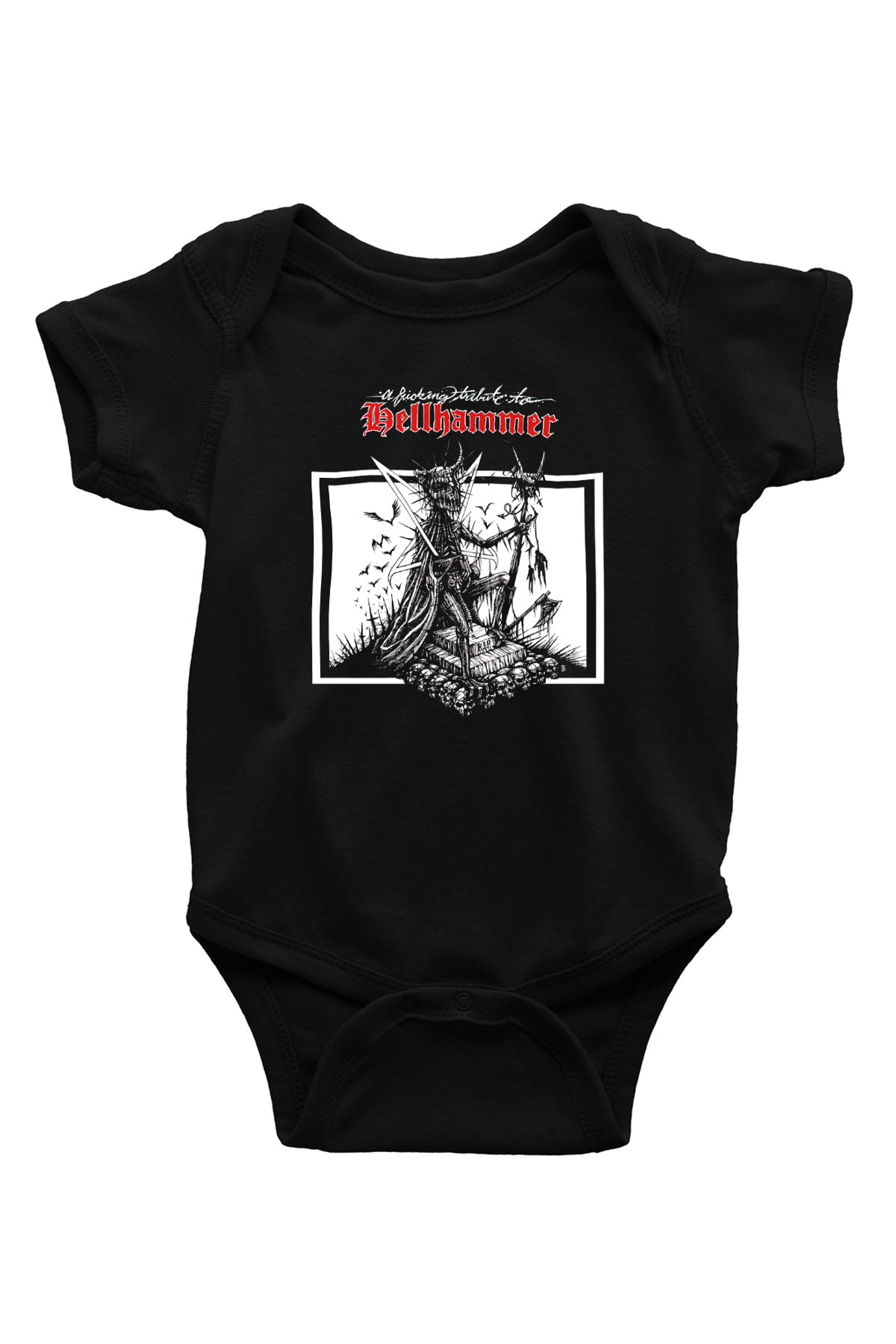 Hellhammer Baskılı Siyah Bebek Body - Zıbın