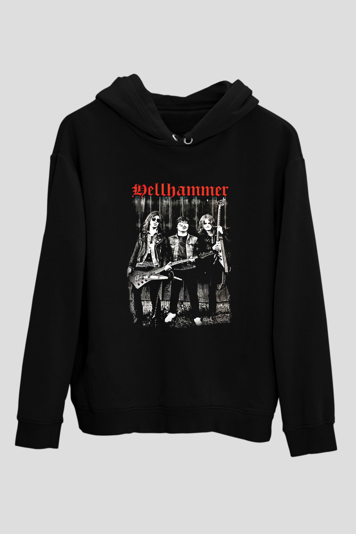 Hellhammer Baskılı Unisex Siyah Hoodie