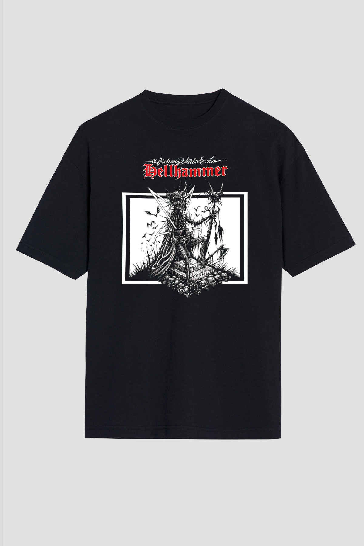 Hellhammer Siyah Unisex Oversize Tişört T-Shirt