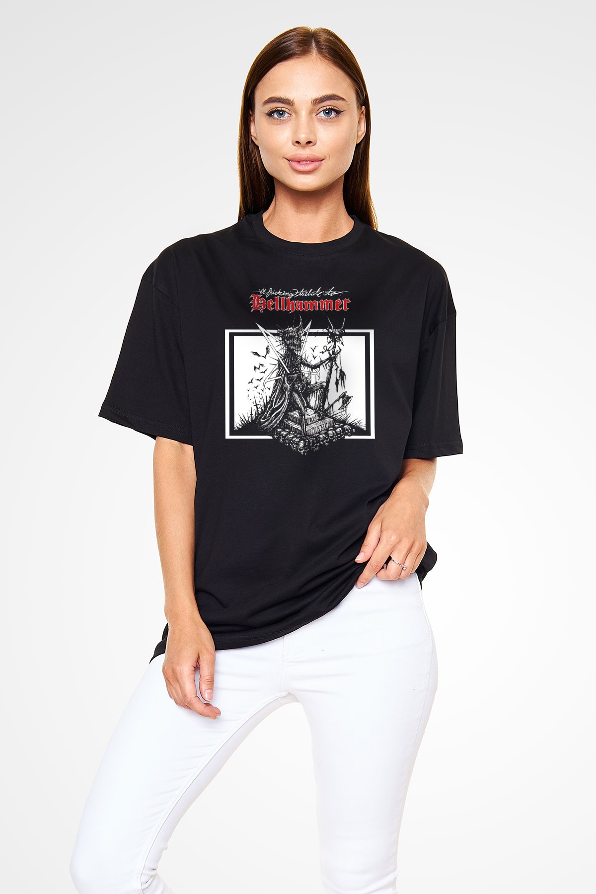 Hellhammer Siyah Unisex Oversize Tişört T-Shirt