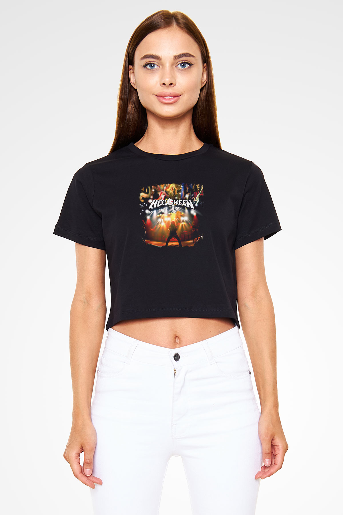 Helloween Baskılı Unisex Siyah Crop Top Tişört