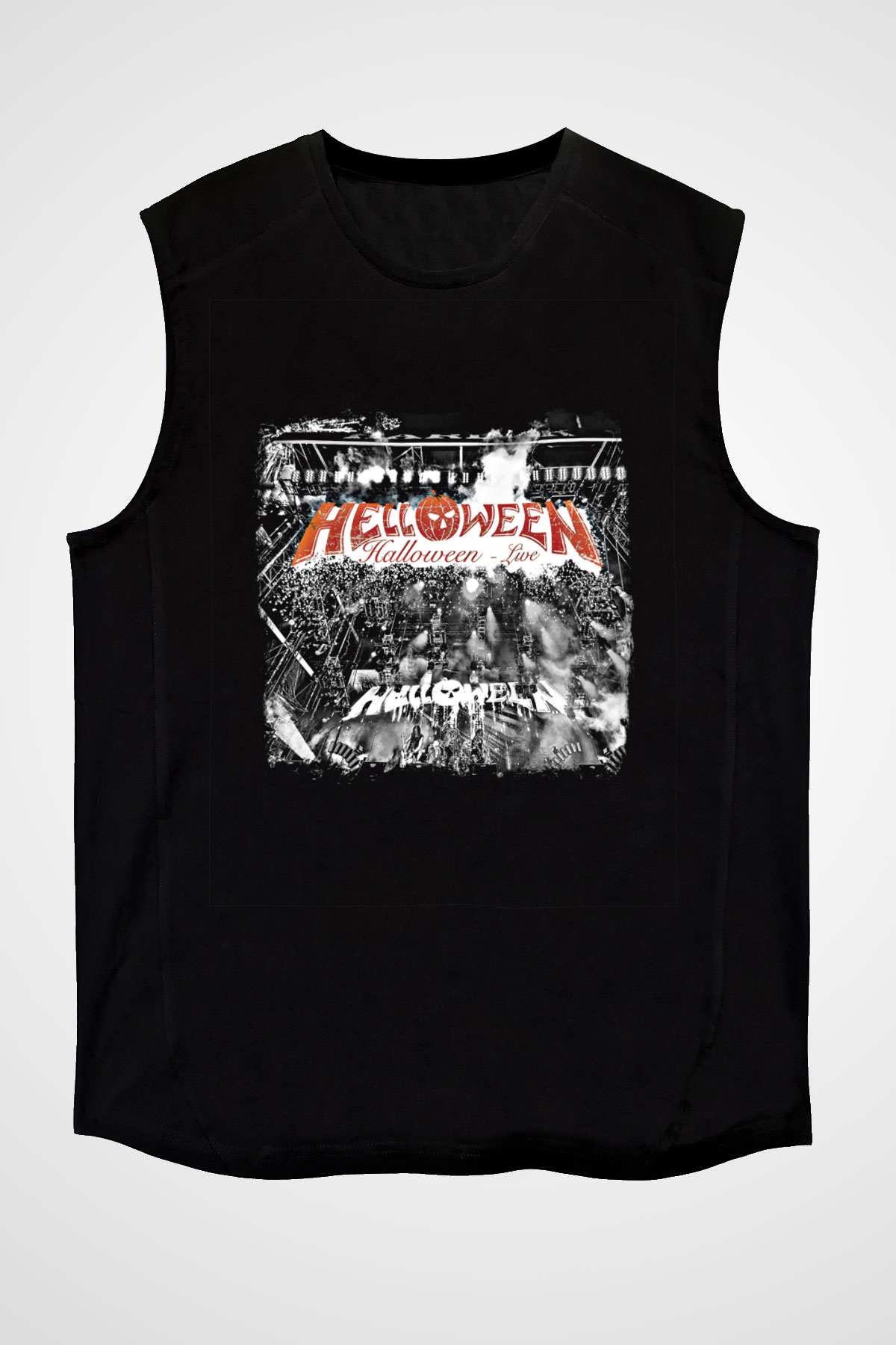 Helloween Baskılı Unisex Siyah Kolsuz Tişört
