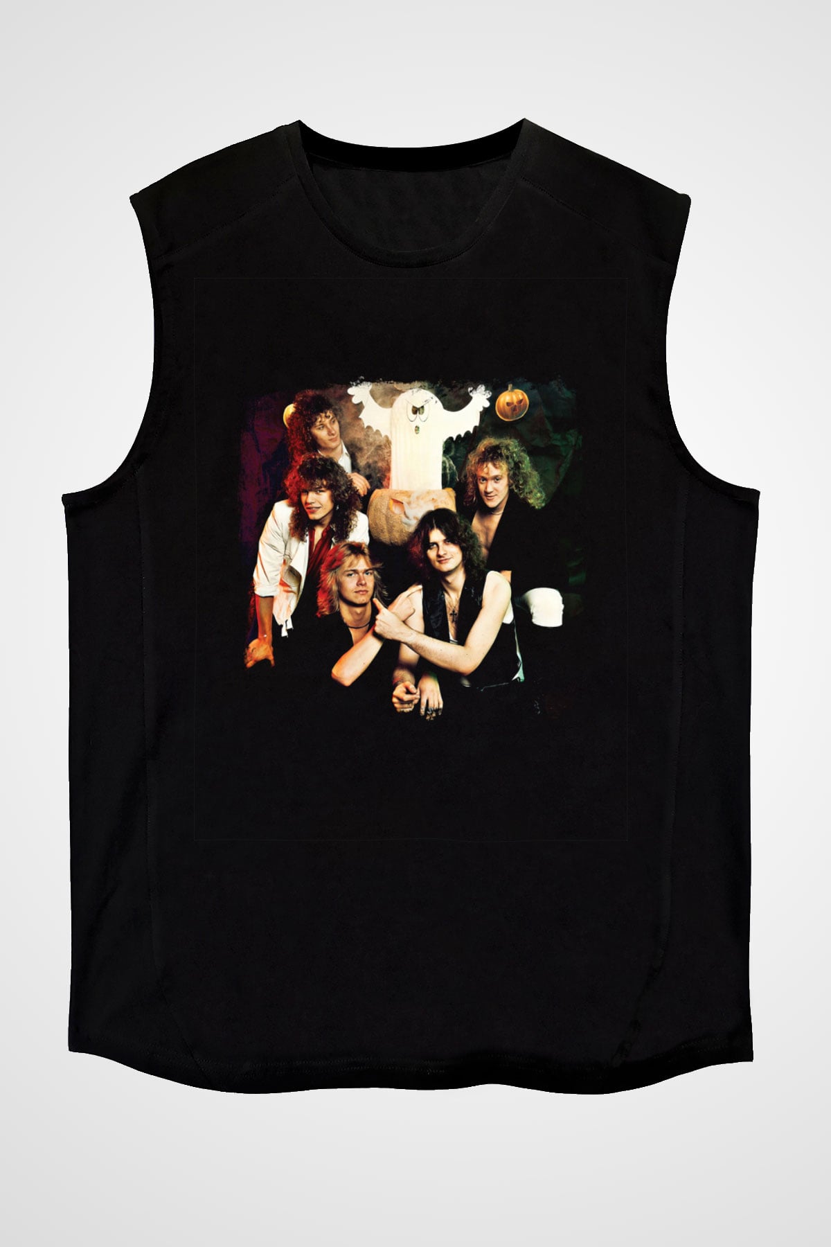 Helloween Baskılı Unisex Siyah Kolsuz Tişört