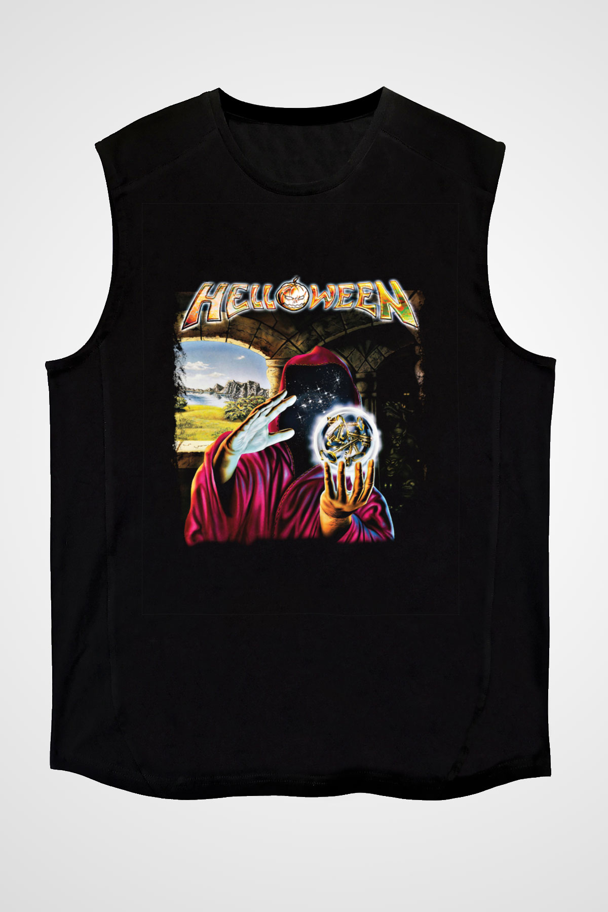 Helloween Baskılı Unisex Siyah Kolsuz Tişört